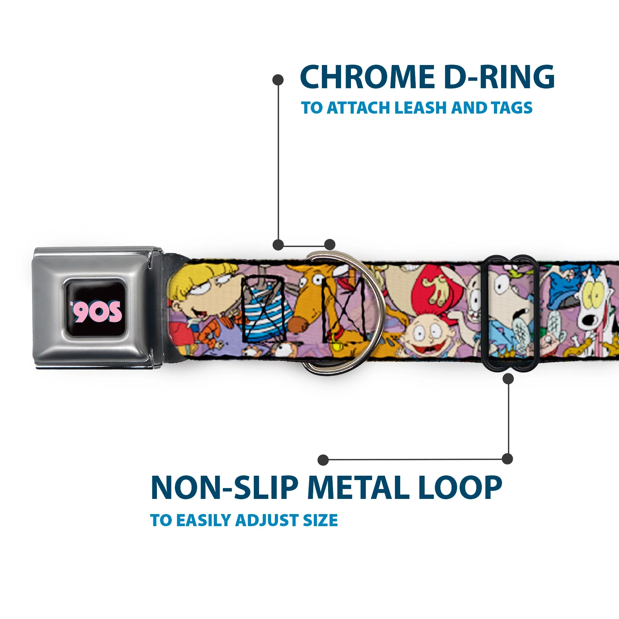 Nick 90'S Icon Black/Blue/Pink Seatbelt Buckle Collar - Nick 90's Rewind Character Mash Up Collage2 Pinks - Image 5