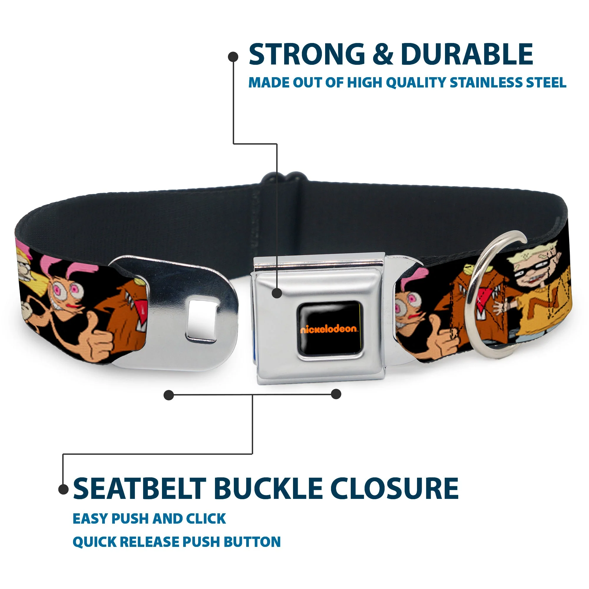 NICKELODEON Logo Full Color Black/Orange Seatbelt Buckle Collar - Nick 90's 13-Character Poses Black - Image 4