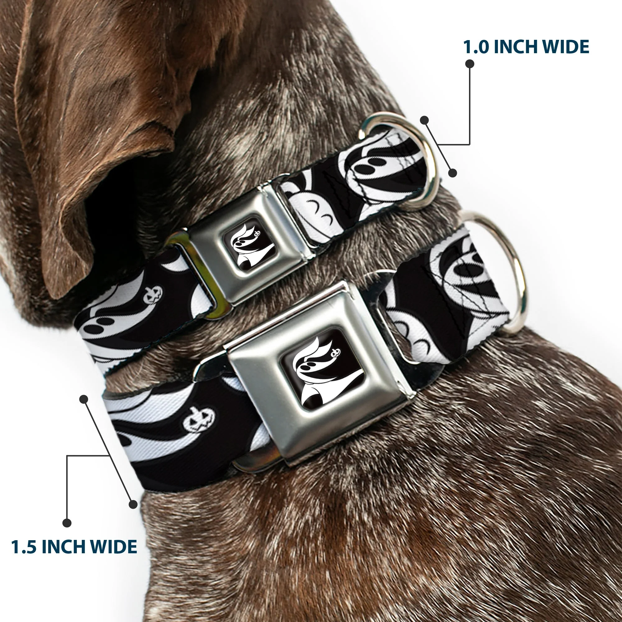 Nightmare Before Christmas Zero Smiling Full Color Black/White Seatbelt Buckle Collar - Nightmare Before Christmas Zero Expressions Black/White - Image 2