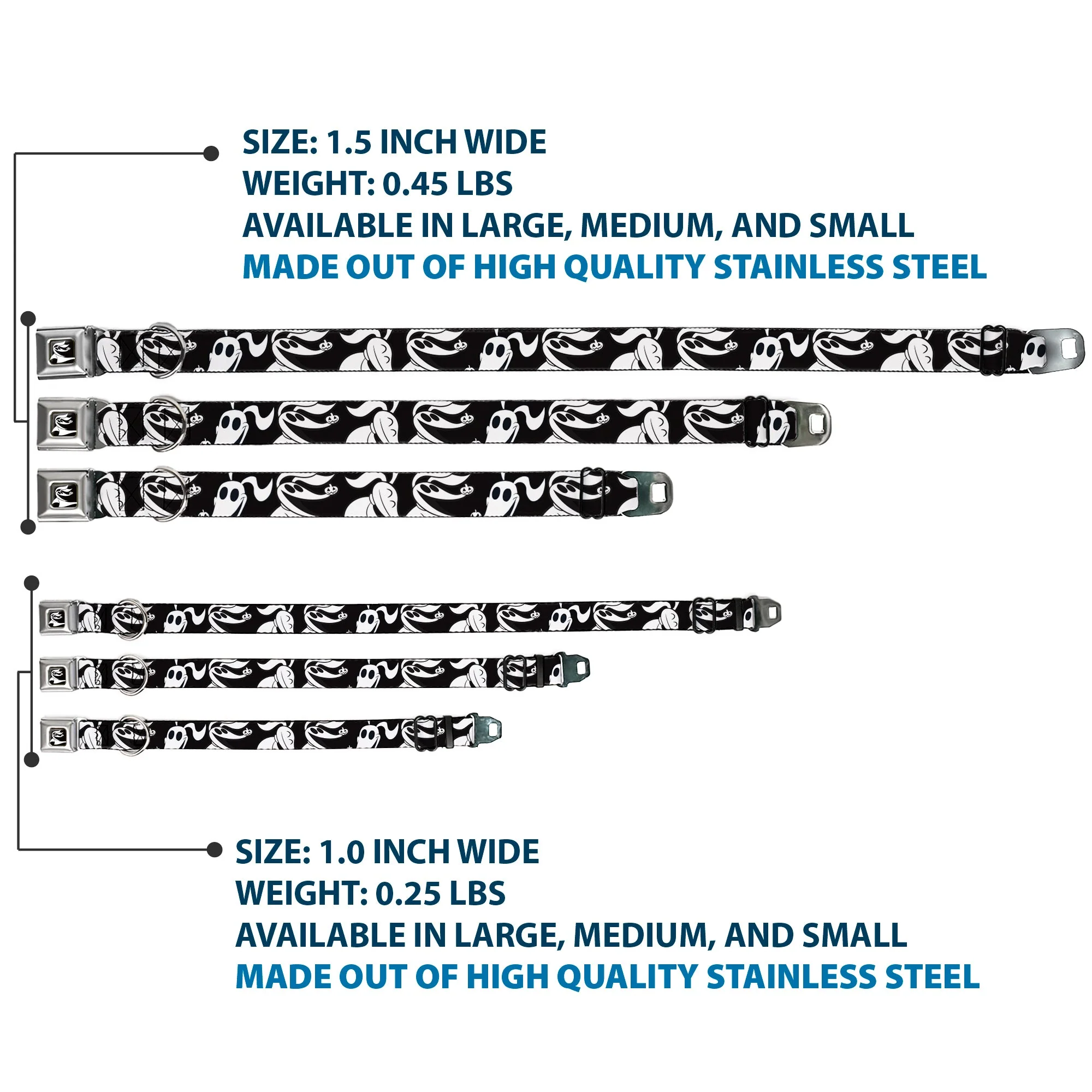 Nightmare Before Christmas Zero Smiling Full Color Black/White Seatbelt Buckle Collar - Nightmare Before Christmas Zero Expressions Black/White - Image 3