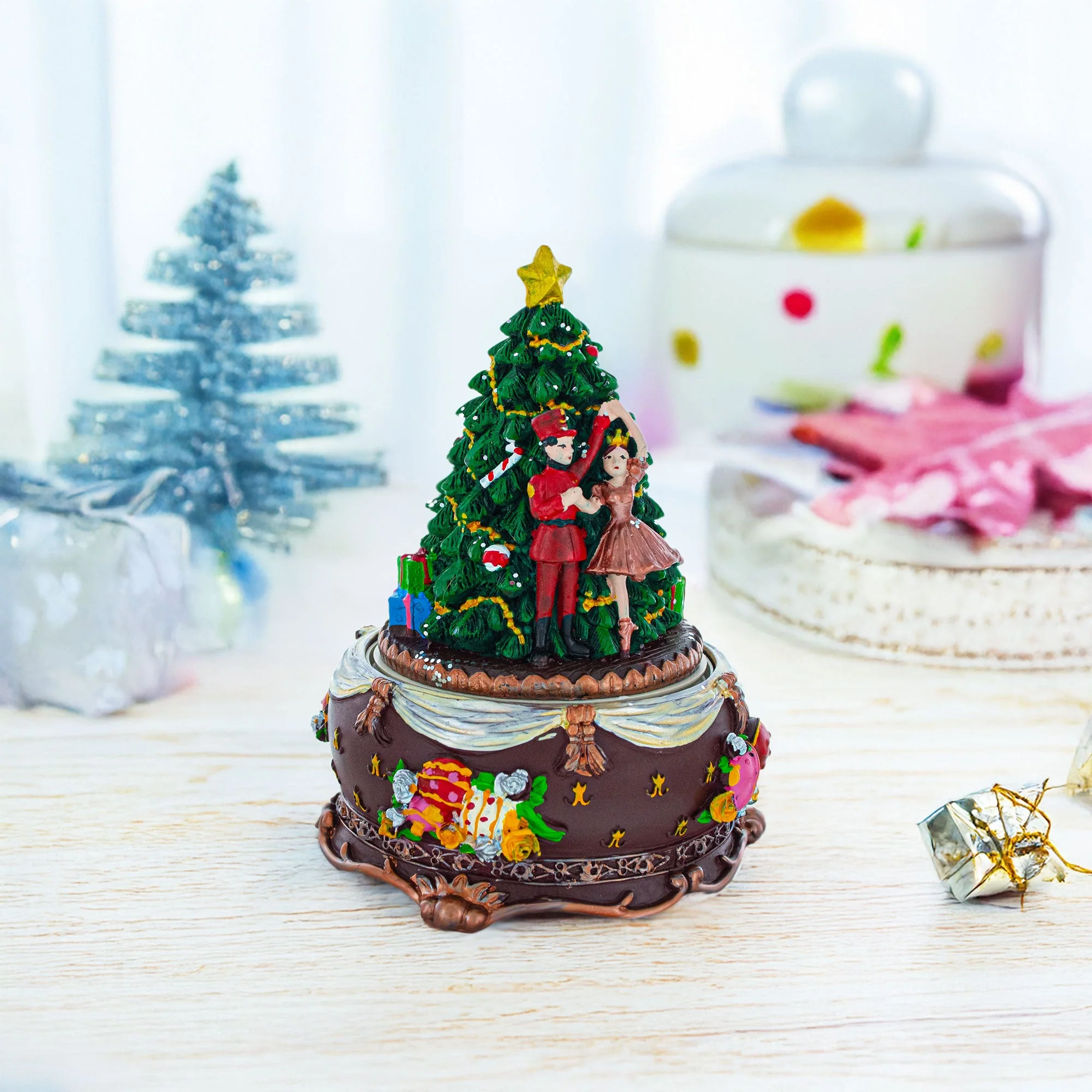 Nutcracker and Ballerina Wind-Up Christmas Musical Figurine - Image 2