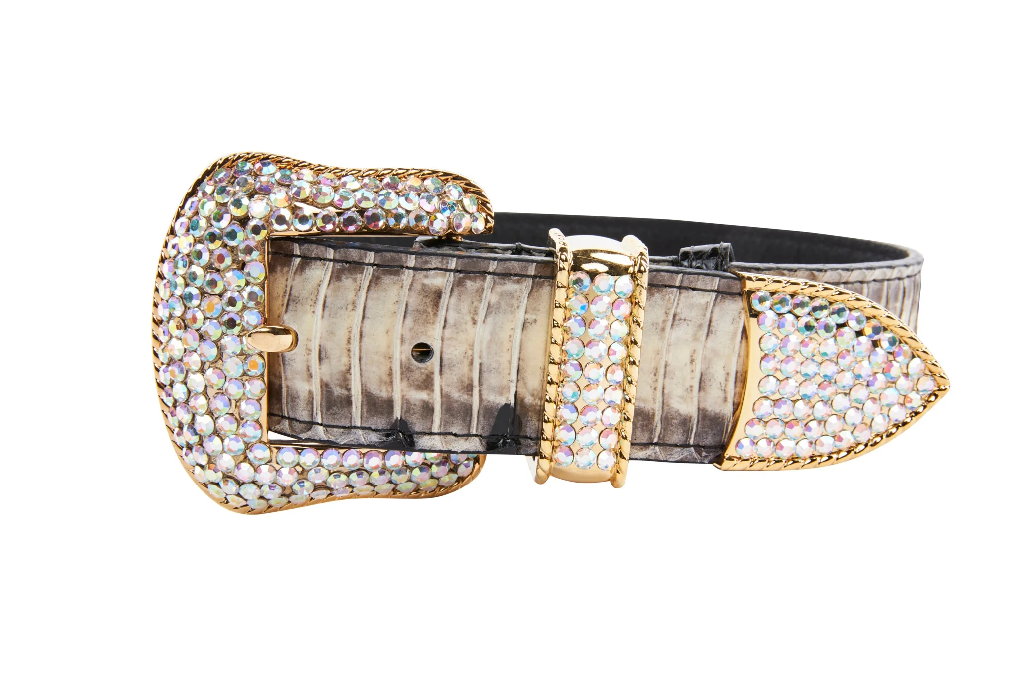 Off White/Black Snake With Gold Swarovski Crystal Hardware Collar & Leash Set - Image 4