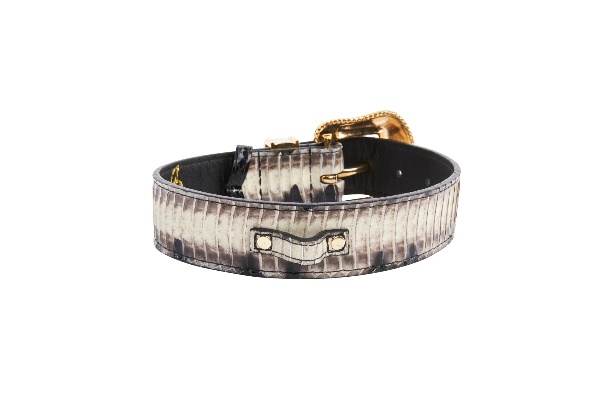 Off White/Black Snake With Gold Swarovski Crystal Hardware Collar & Leash Set - Image 5