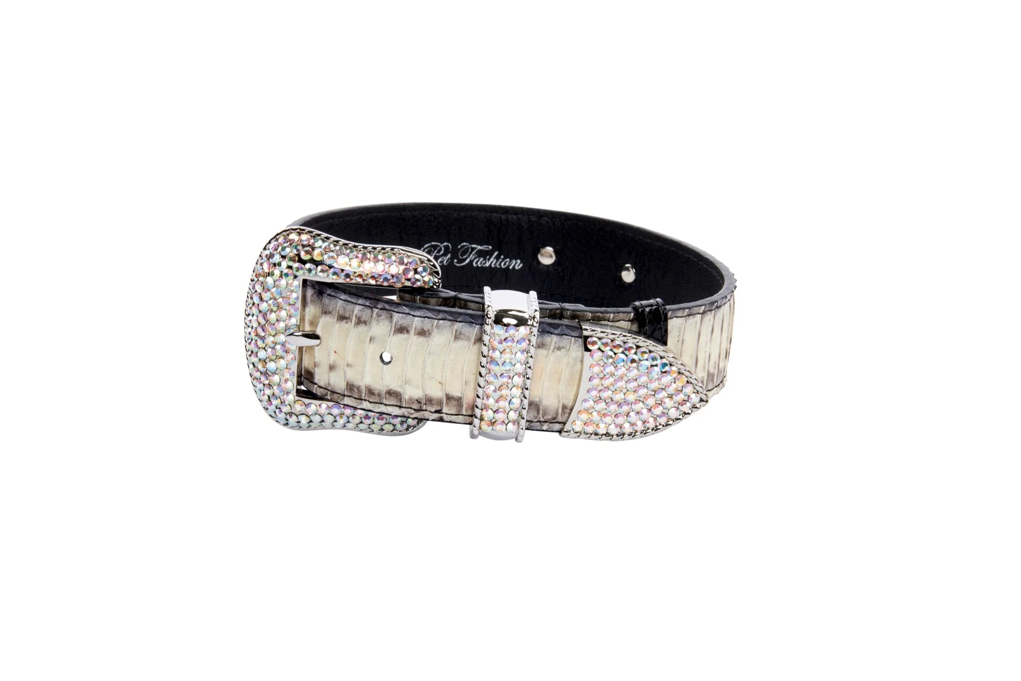 Off White/Grey/Black Snake With Silver Swarovski Crystal Hardware - Image 2