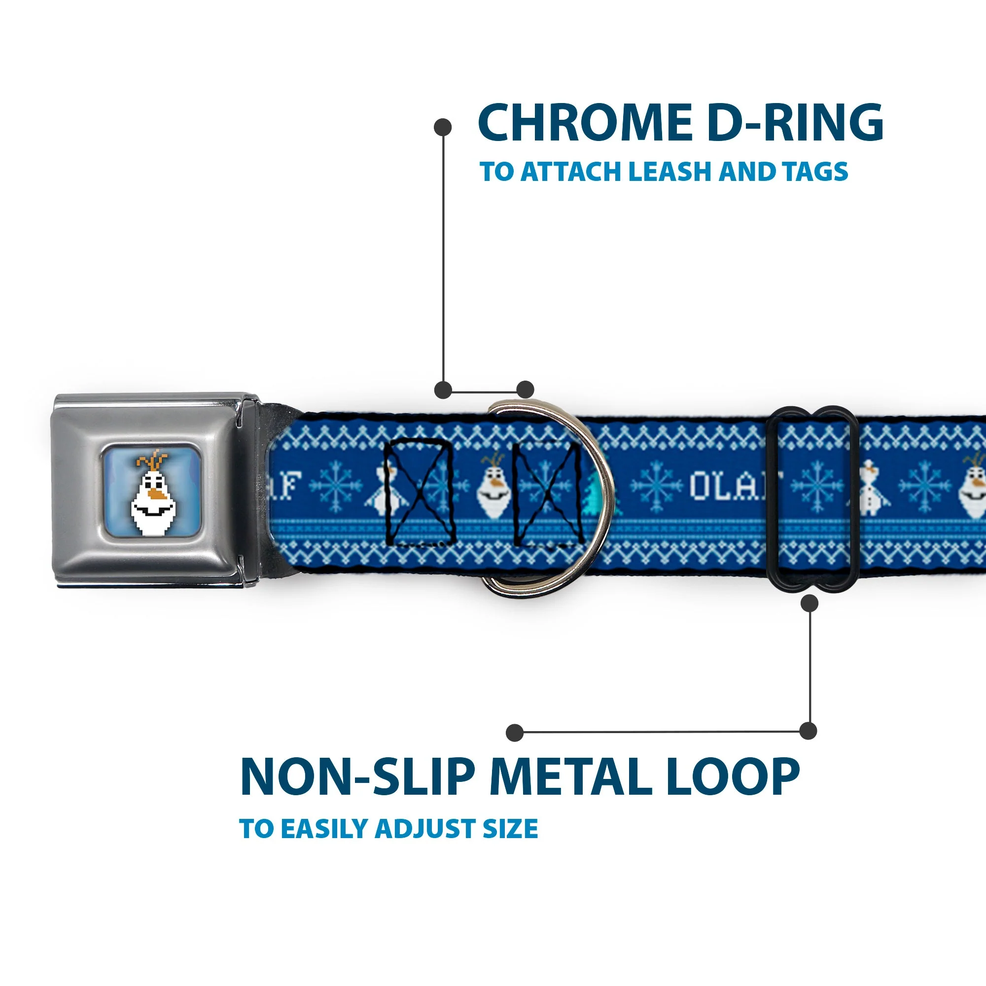 Olaf Face Snowflakes Stitch Full Color Blues White Seatbelt Buckle Collar - Olaf/Snowflakes Stitch Blues/White - Image 5