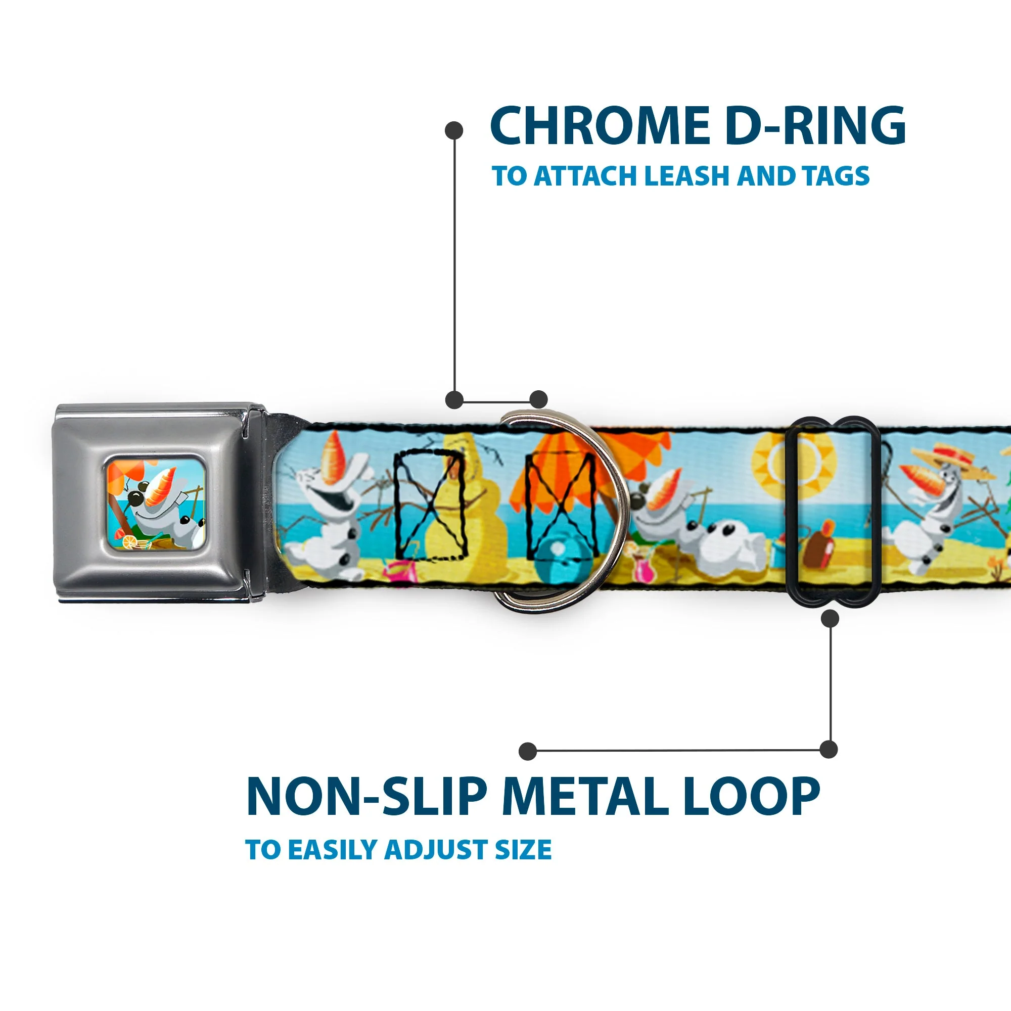 Olaf Tanning Pose Full Color Seatbelt Buckle Collar - Olaf Summertime Beach Scenes - Image 5