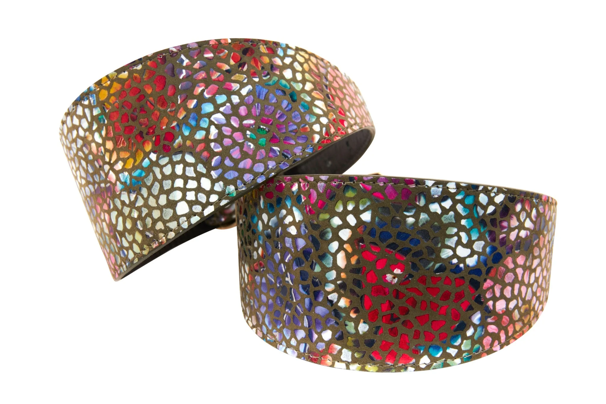 Olive Floral Mosaic 3” Wide Style Collars. Set Of 2 - Image 2
