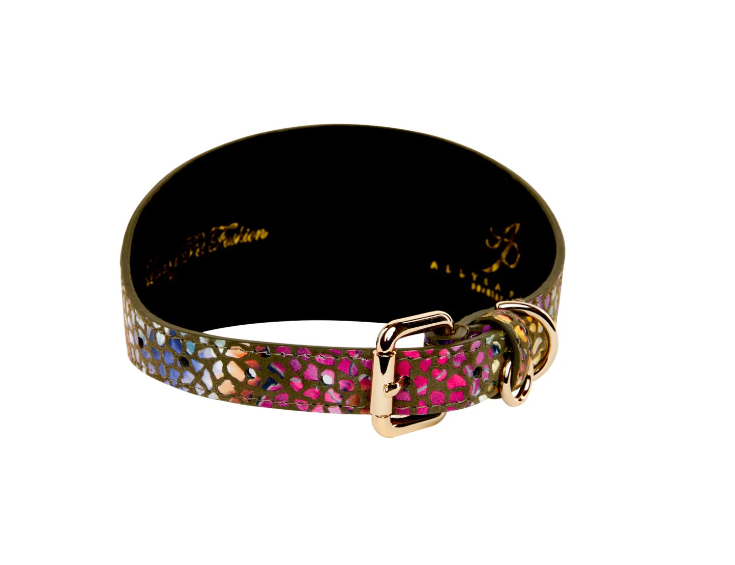 Olive Floral Mosaic Italian Leather 3” Wide Style Collar - Image 2