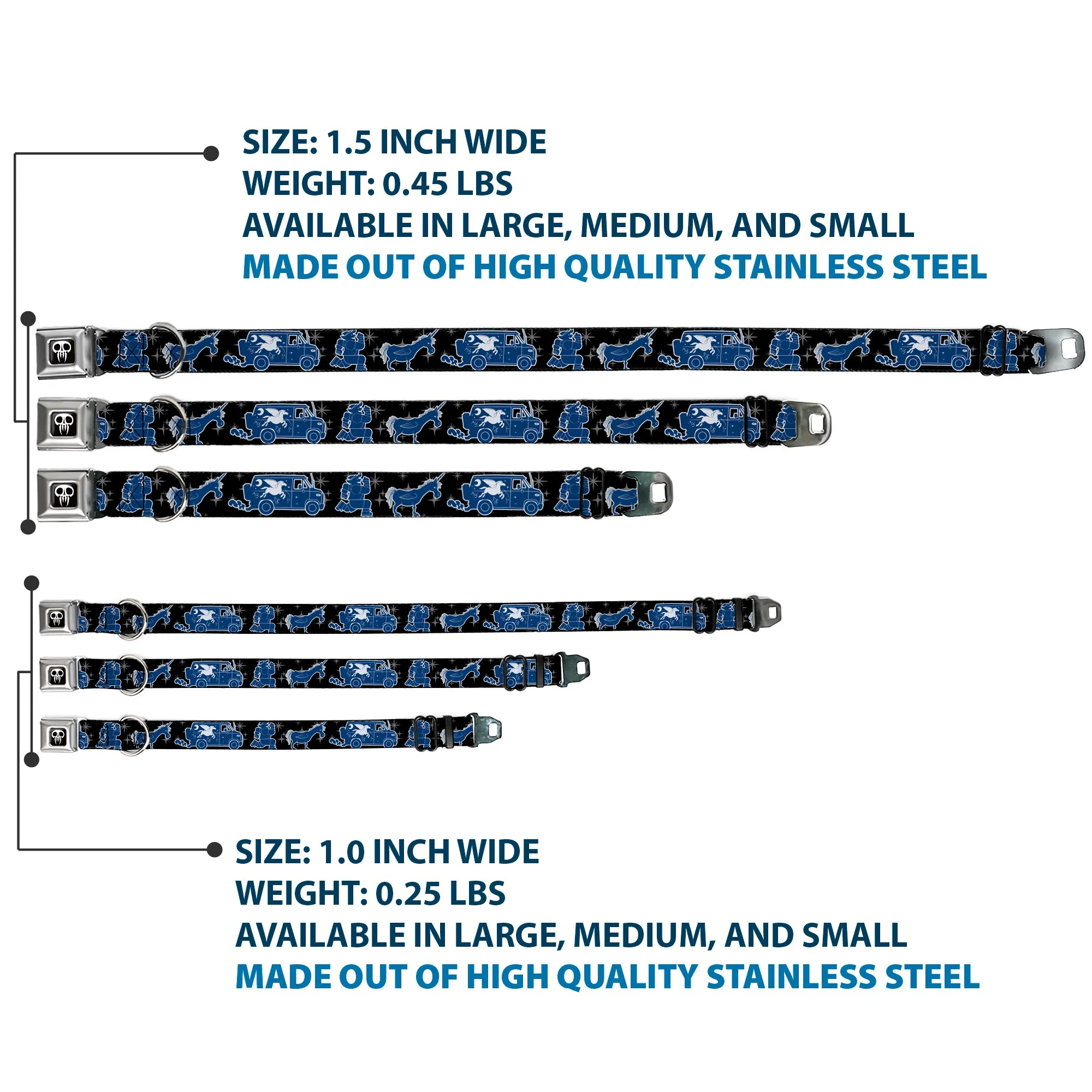 Onward Skull Icon Full Color Black/White Seatbelt Buckle Collar - Onward Barley/Unicorn/Guinevere Icons/Stars Black/Gray/Blues - Image 3