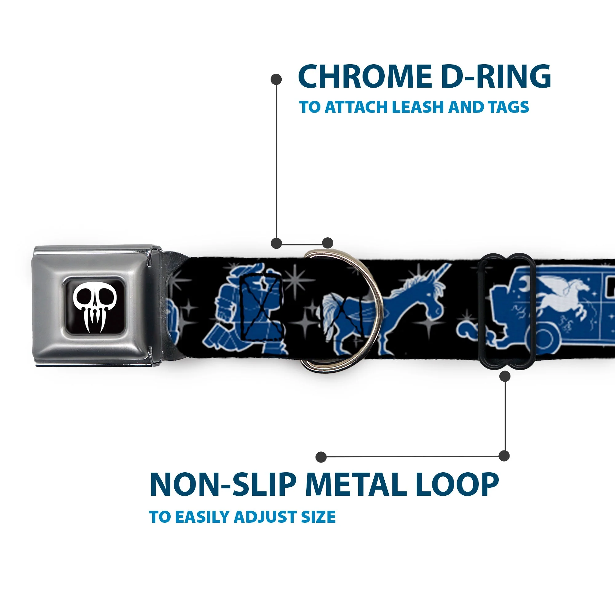 Onward Skull Icon Full Color Black/White Seatbelt Buckle Collar - Onward Barley/Unicorn/Guinevere Icons/Stars Black/Gray/Blues - Image 5