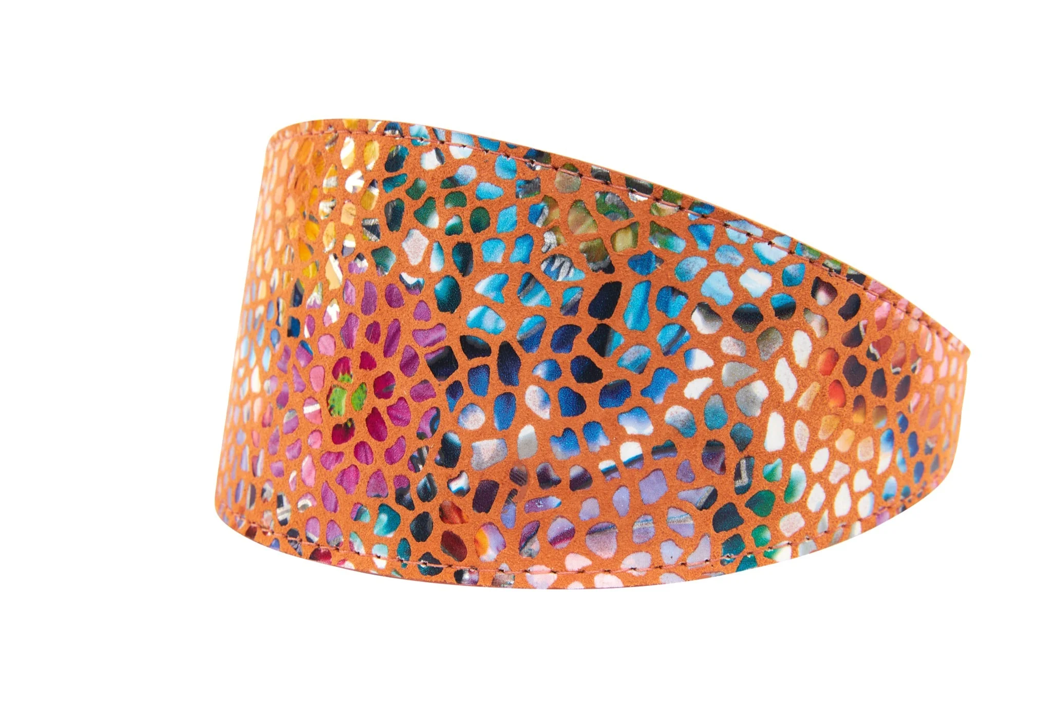 Orange Floral Mosaic Italian Leather 3” Wide Style Collar - Image 2