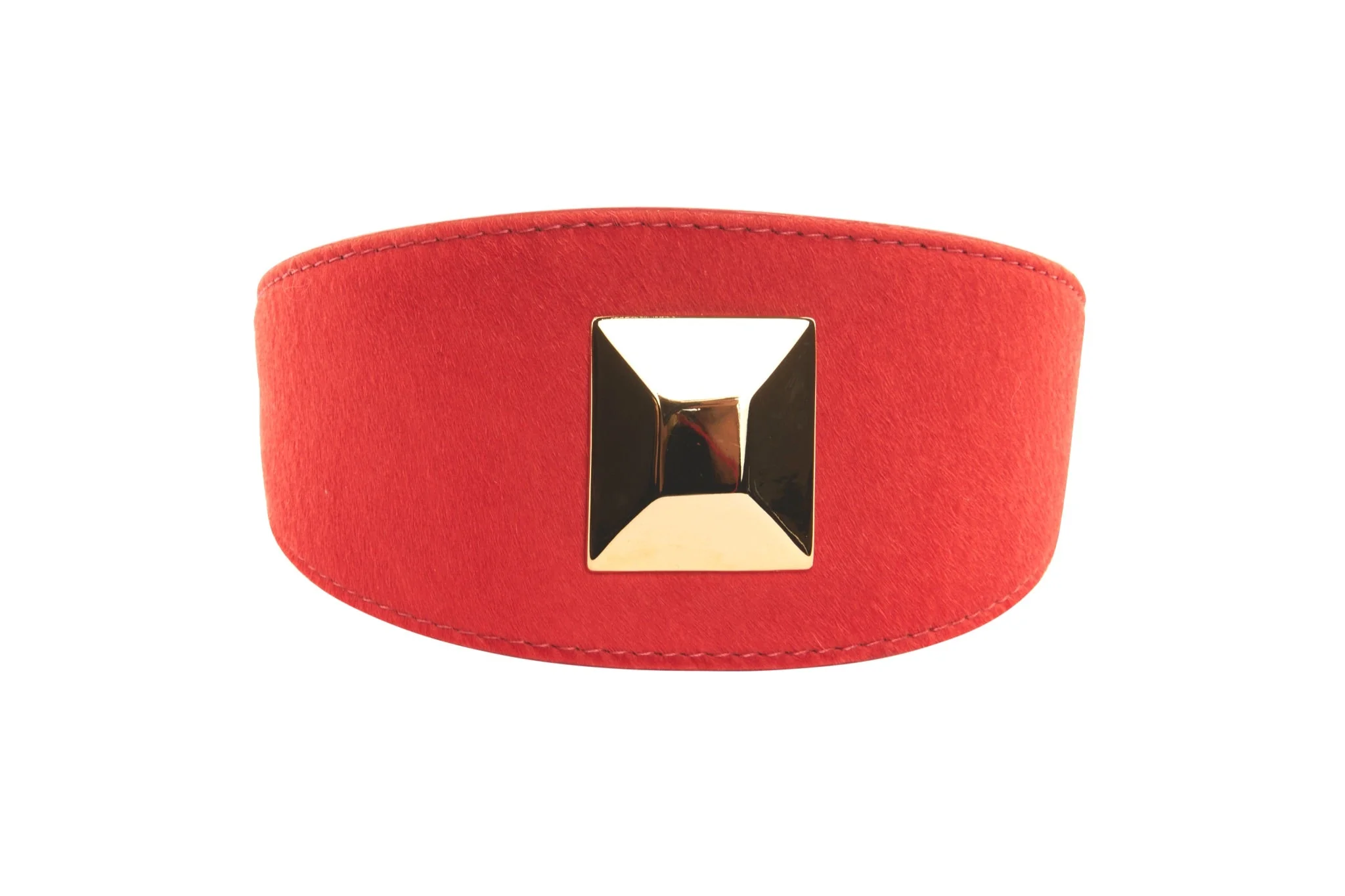 Orange Hair On Hide Italian Leather With Our Large Gold Custom Rivet - Image 2