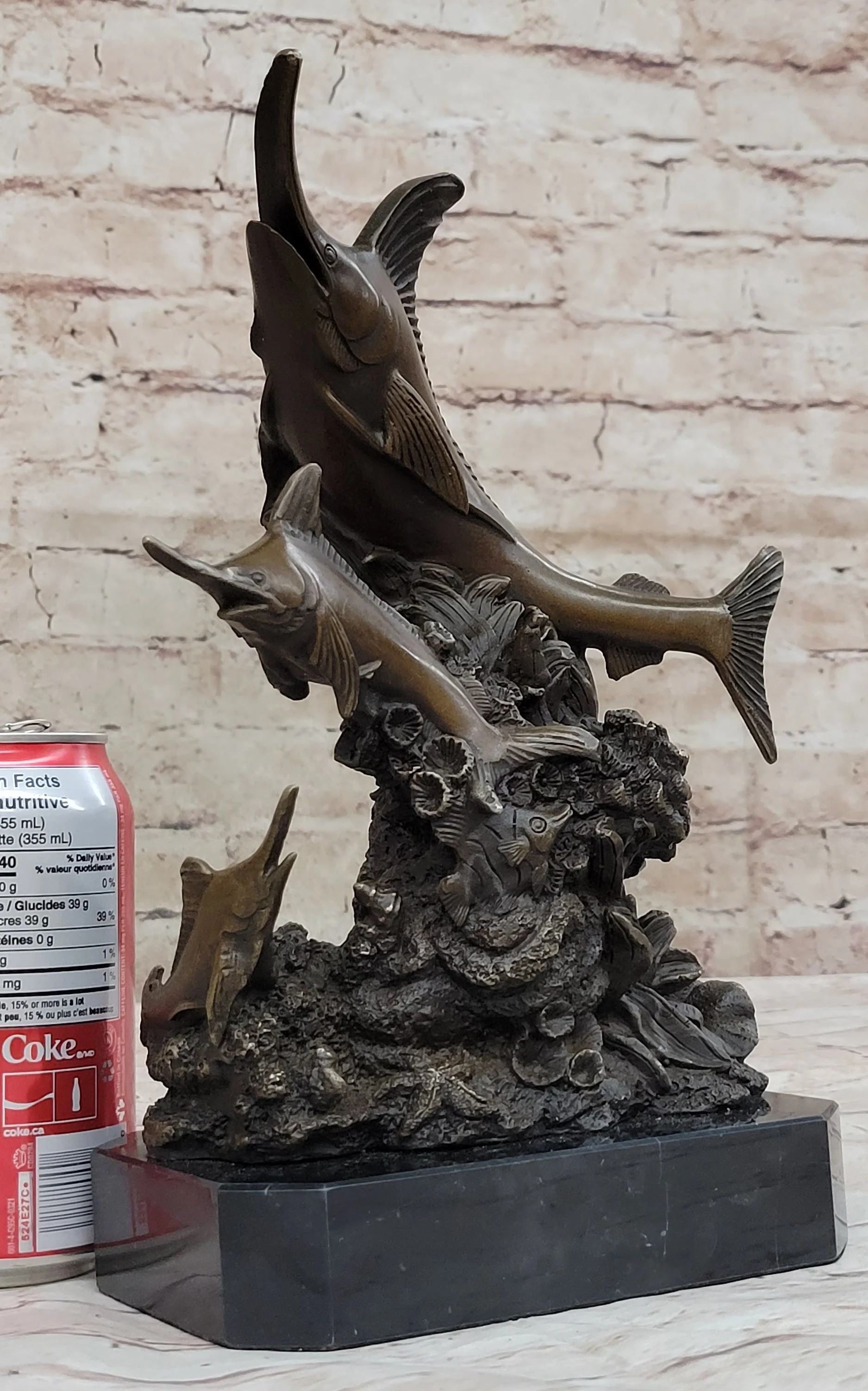 Original Bronze Statue Sculpture of Marlin Sailfish Swordfish Jumping out of Ocean on Marble Base - Image 2