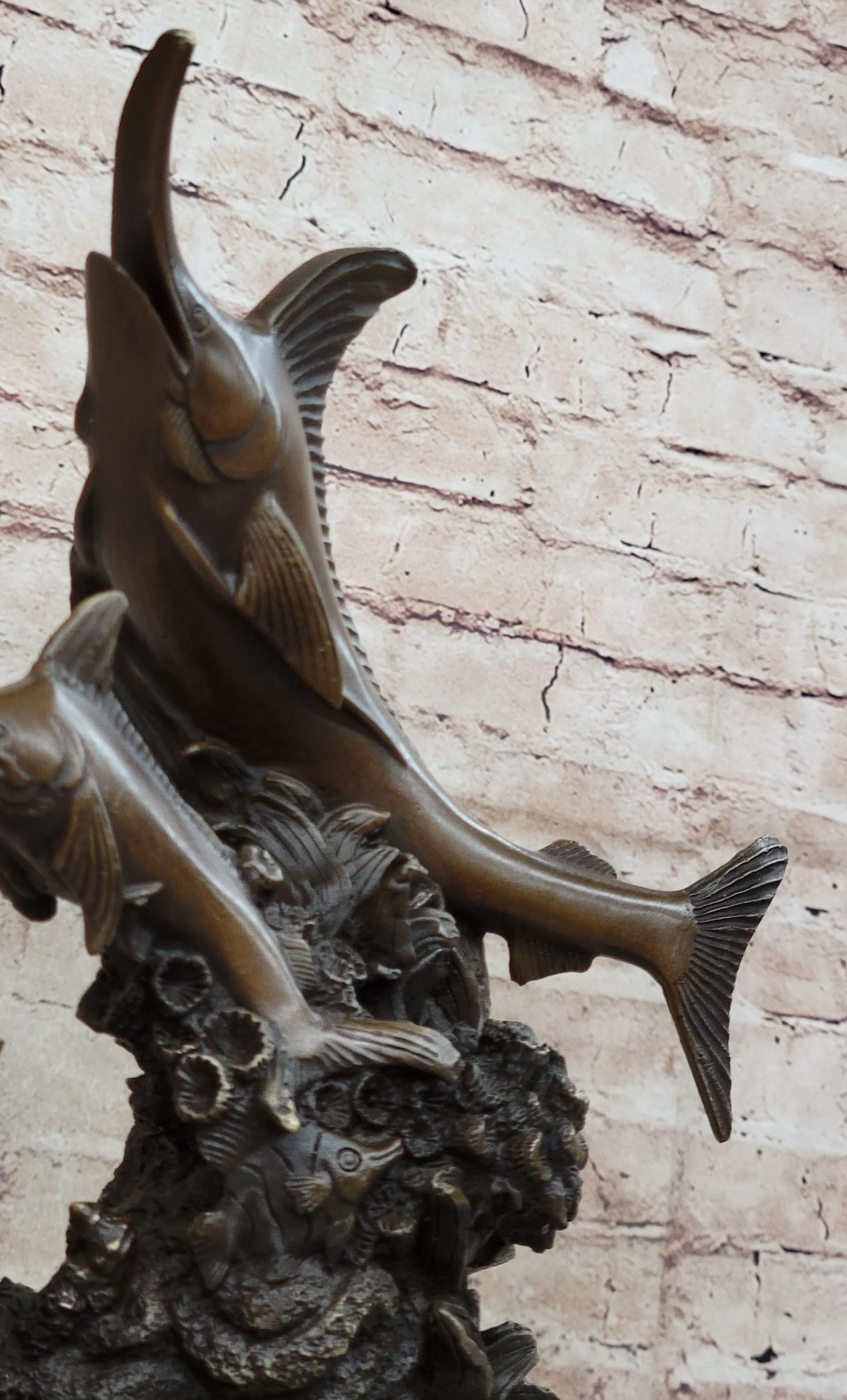 Original Bronze Statue Sculpture of Marlin Sailfish Swordfish Jumping out of Ocean on Marble Base - Image 6