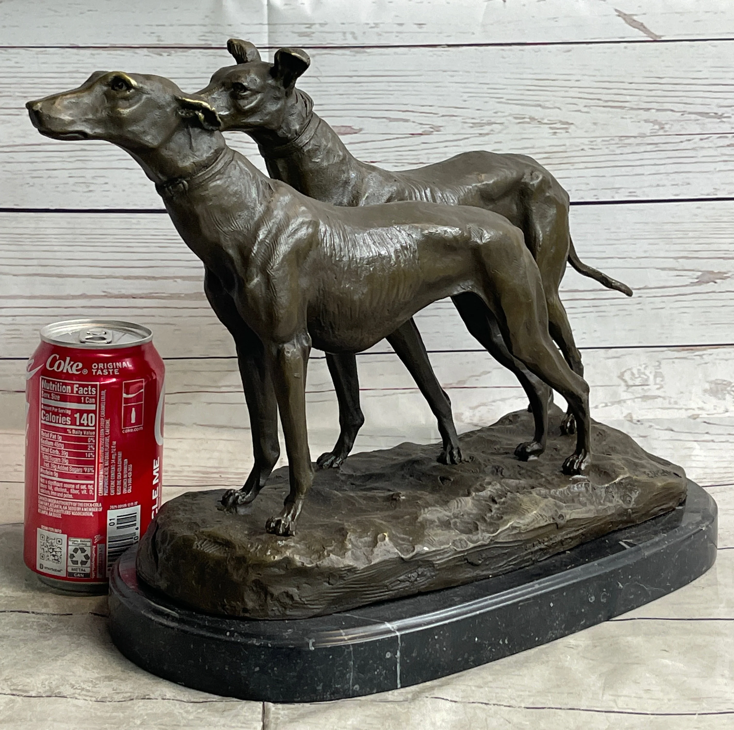 Pair of Greyhounds - Two Slender Racing Dogs Handmade Bronze Sculpture by Fremiet - Image 2