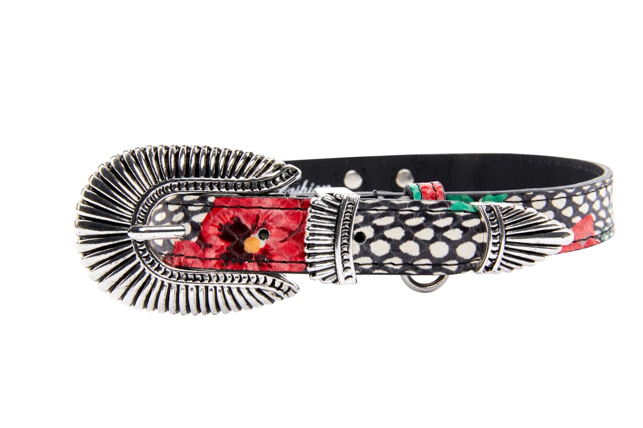 Pansy and Snake Print Embossed Italian Leather With Ornate Italian Hardware - Image 2