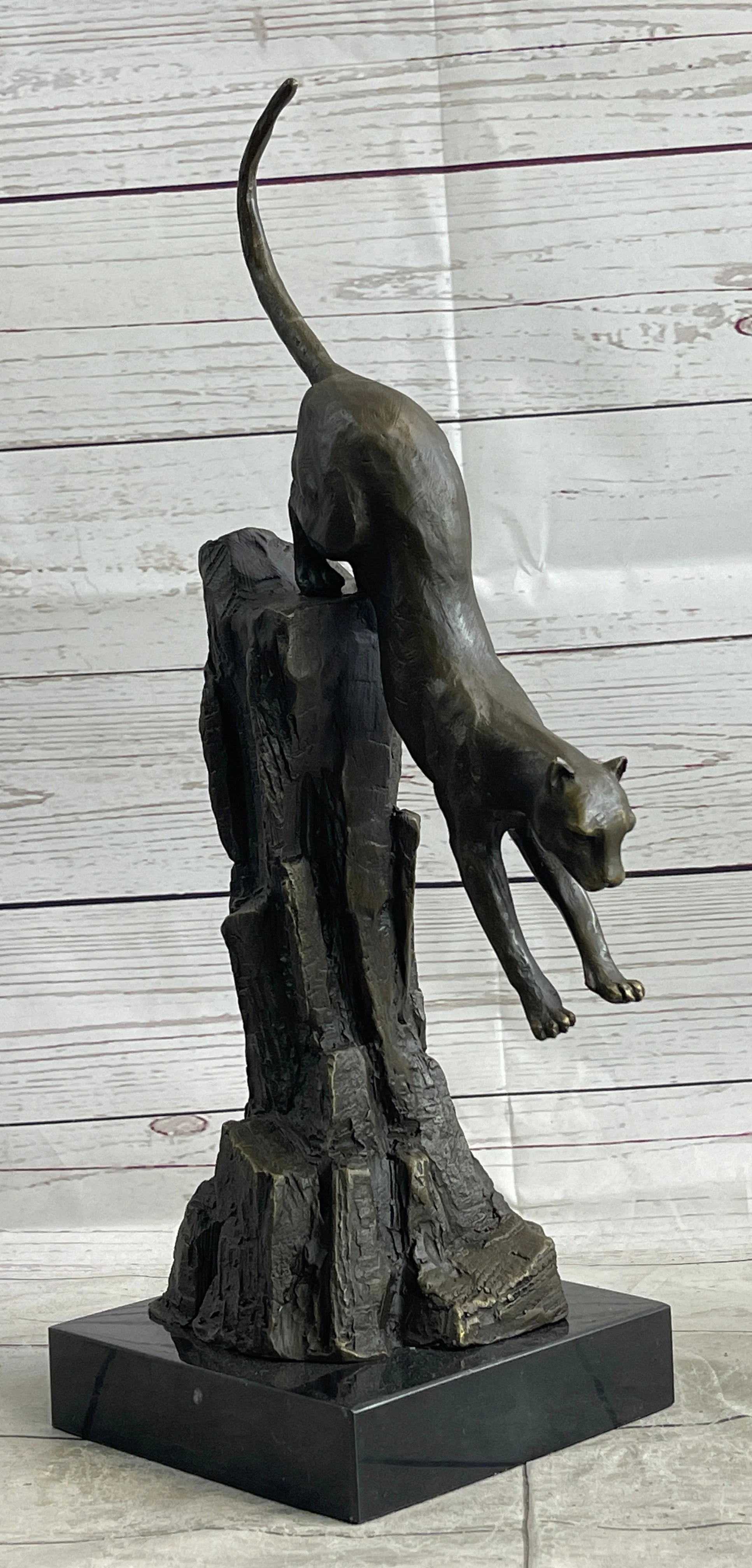 Panther Cougar Mountain Lion Cat Leaping Pouncing Down Bronze Sculpture Statue Art - Image 3