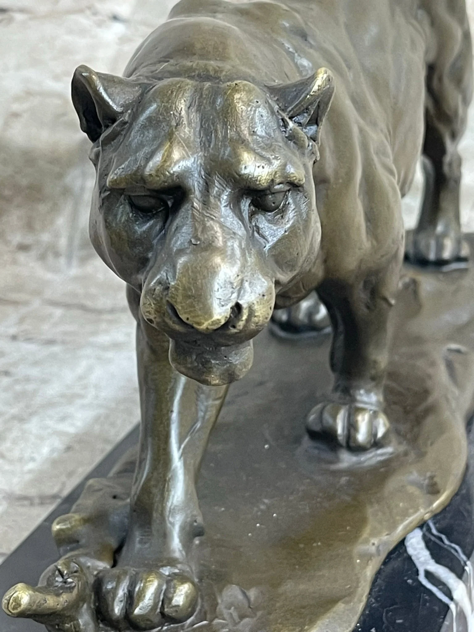 Panther Mountain Lion Big Cat Bronze Statue Sculpture Figure on Marble Base - Image 8