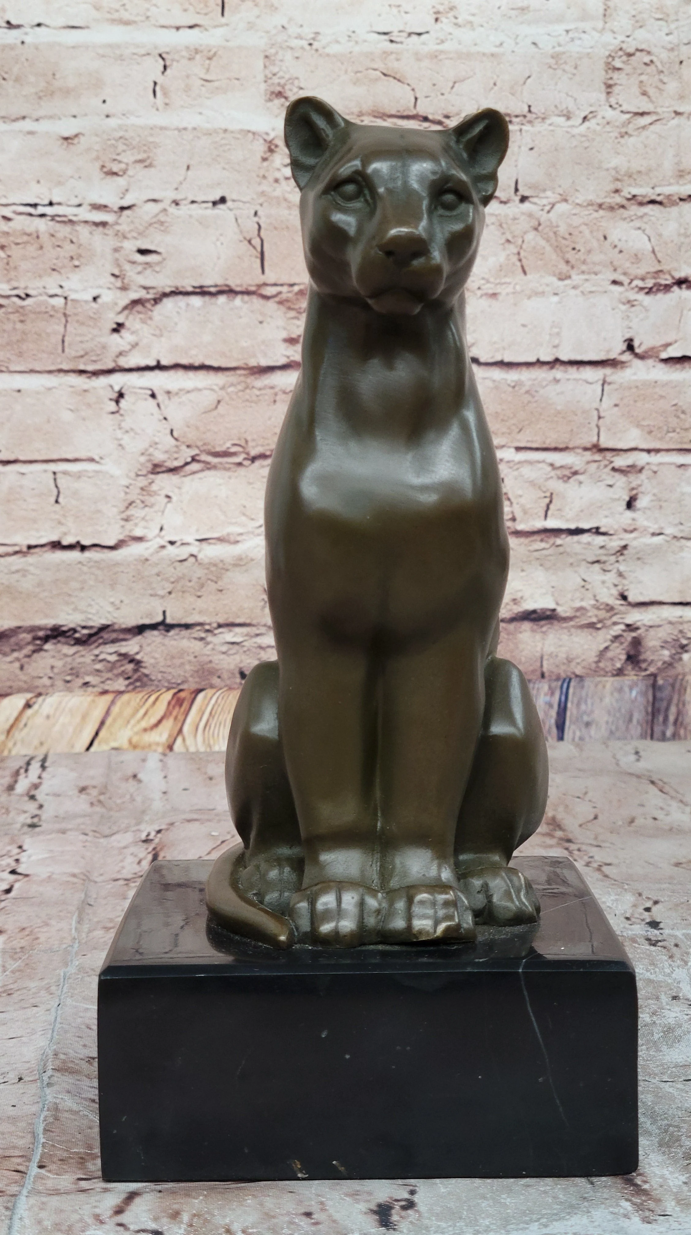 Panther Puma Cougar Cat Bronze Sculpture Statue Figure on Marble Base - Image 3
