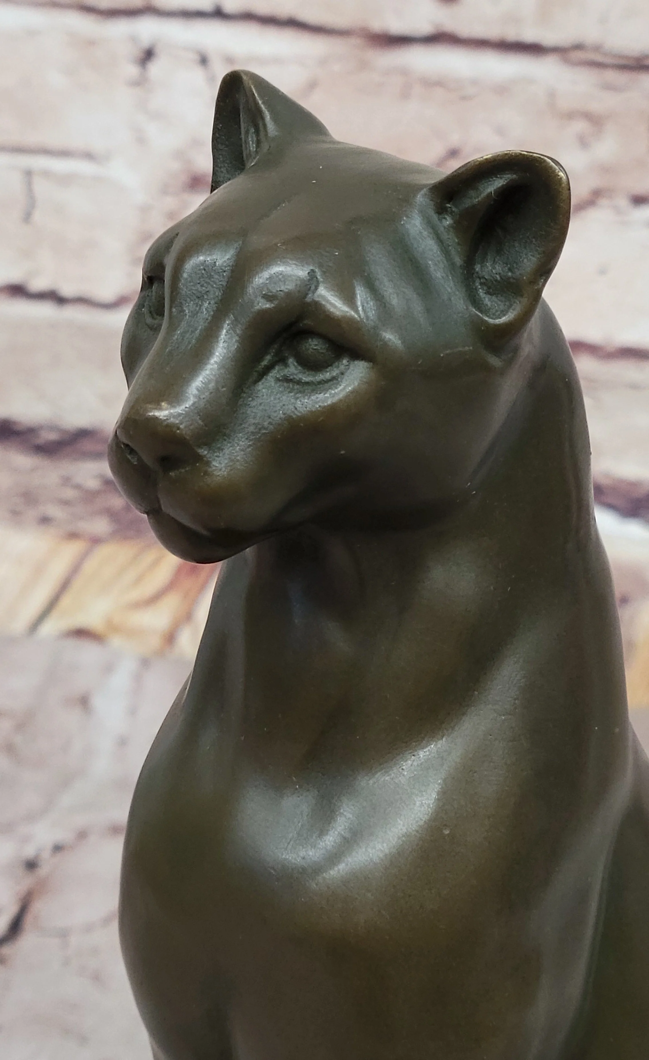 Panther Puma Cougar Cat Bronze Sculpture Statue Figure on Marble Base - Image 7