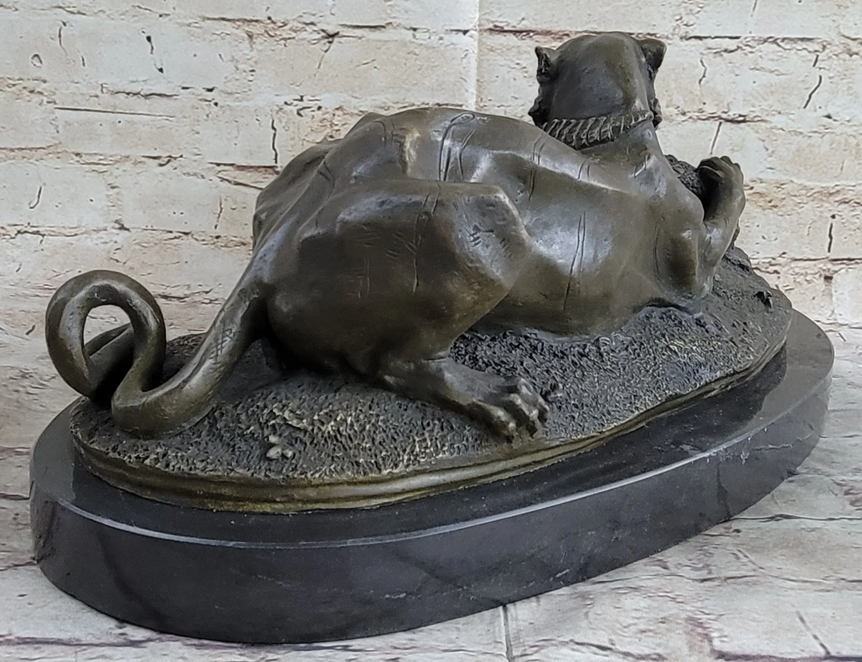Panther Puma Mountain Lion vs. Alligator Cayman Crocodile Bronze Sculpture Statue - Image 4