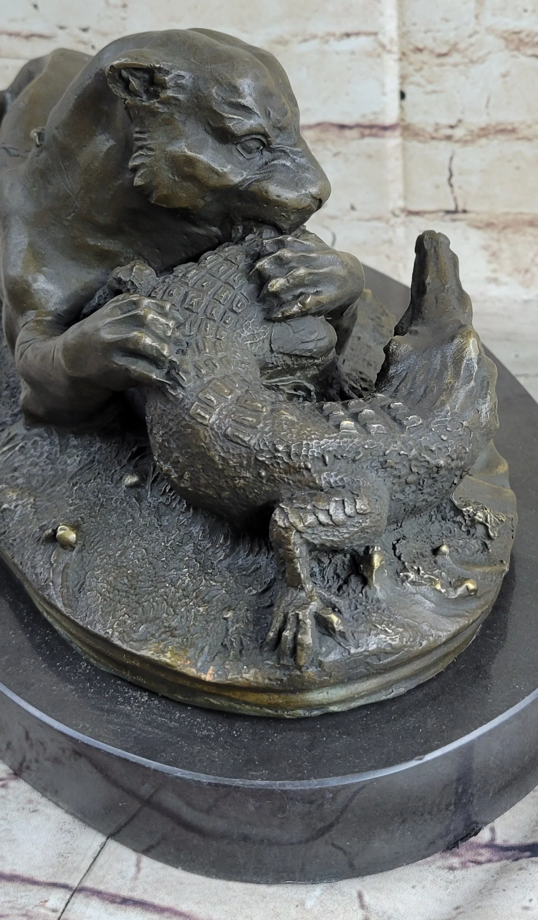 Panther Puma Mountain Lion vs. Alligator Cayman Crocodile Bronze Sculpture Statue - Image 8