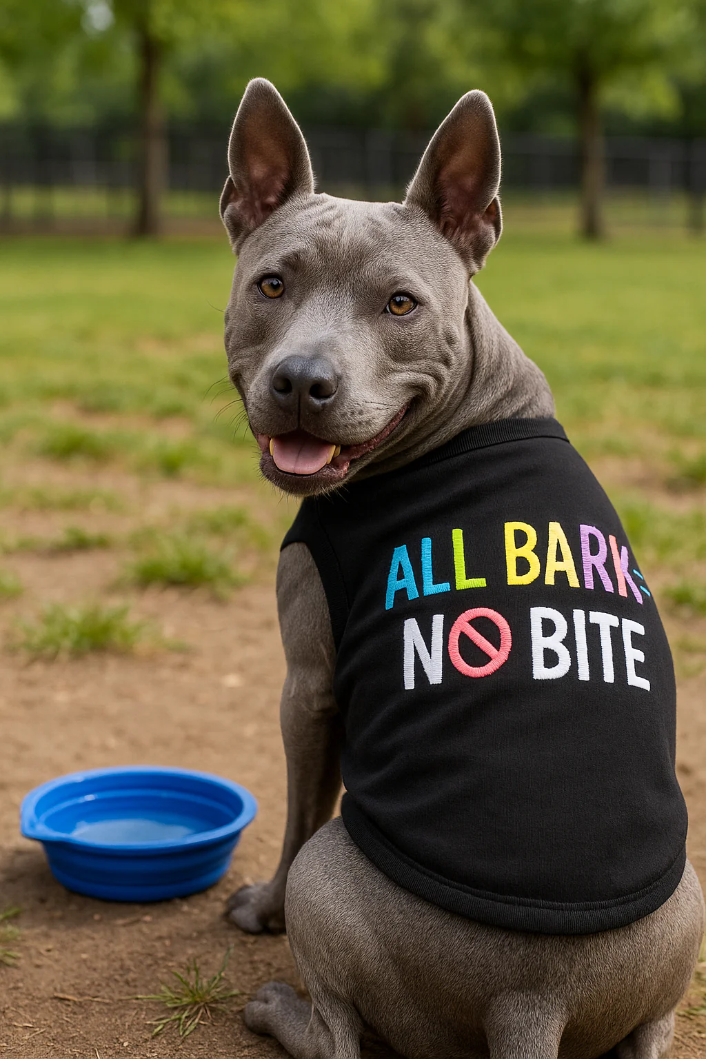 Parisian Pet All Bark No Bite Embroidered Dog T-Shirt-Black - Image 3