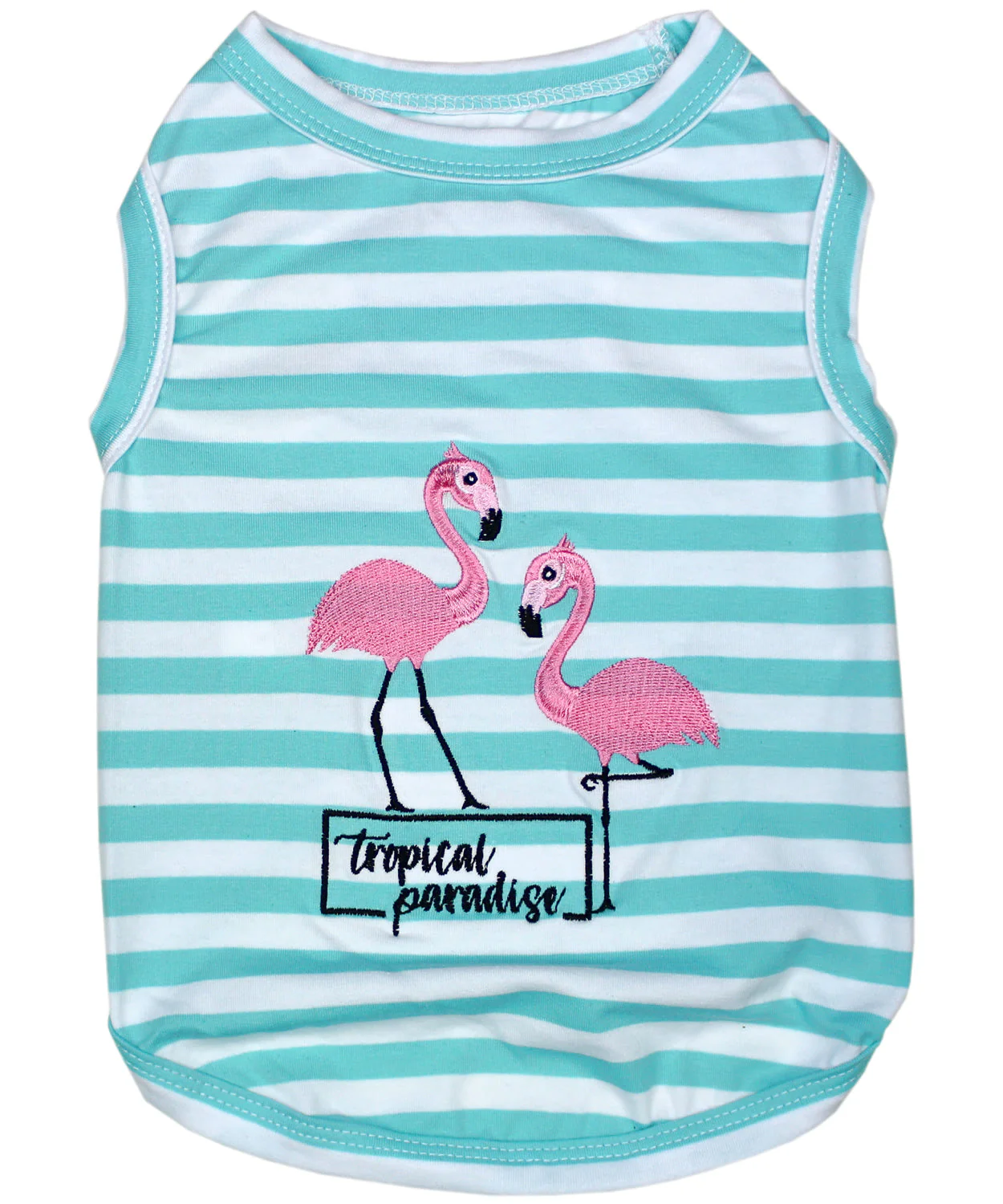 Parisian Pet Flamingos Dog T-Shirt-Light Blue & White Stripes
