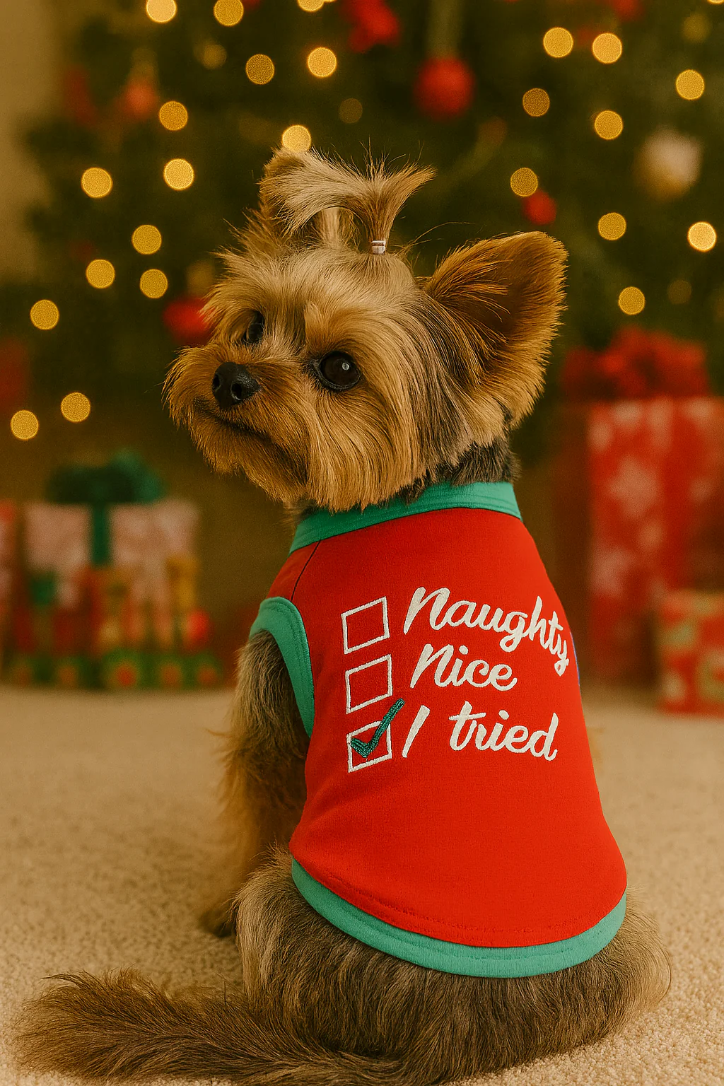 Parisian Pet Naughty or Nice Dog Christmas T-Shirt-Red - Image 7
