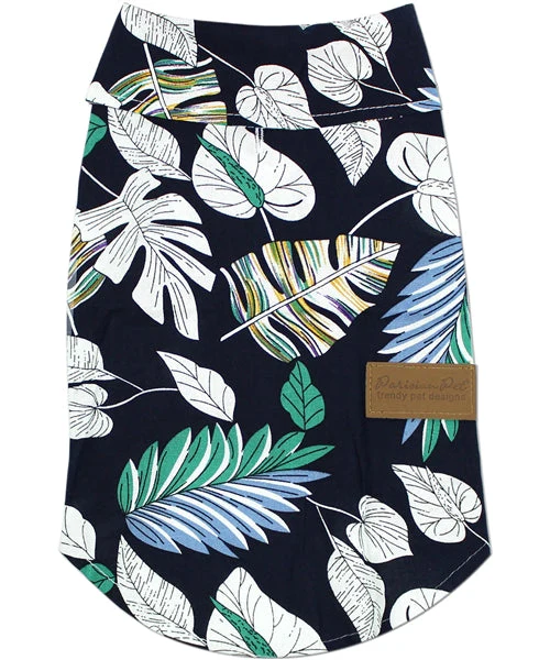 Parisian Pet Palm Leaves Dog T-Shirt-Blue & White