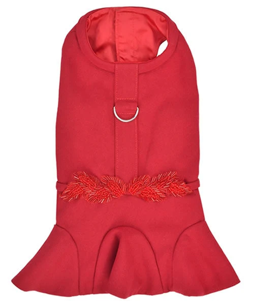 Parisian Pet Satin Embellished Dress-Red