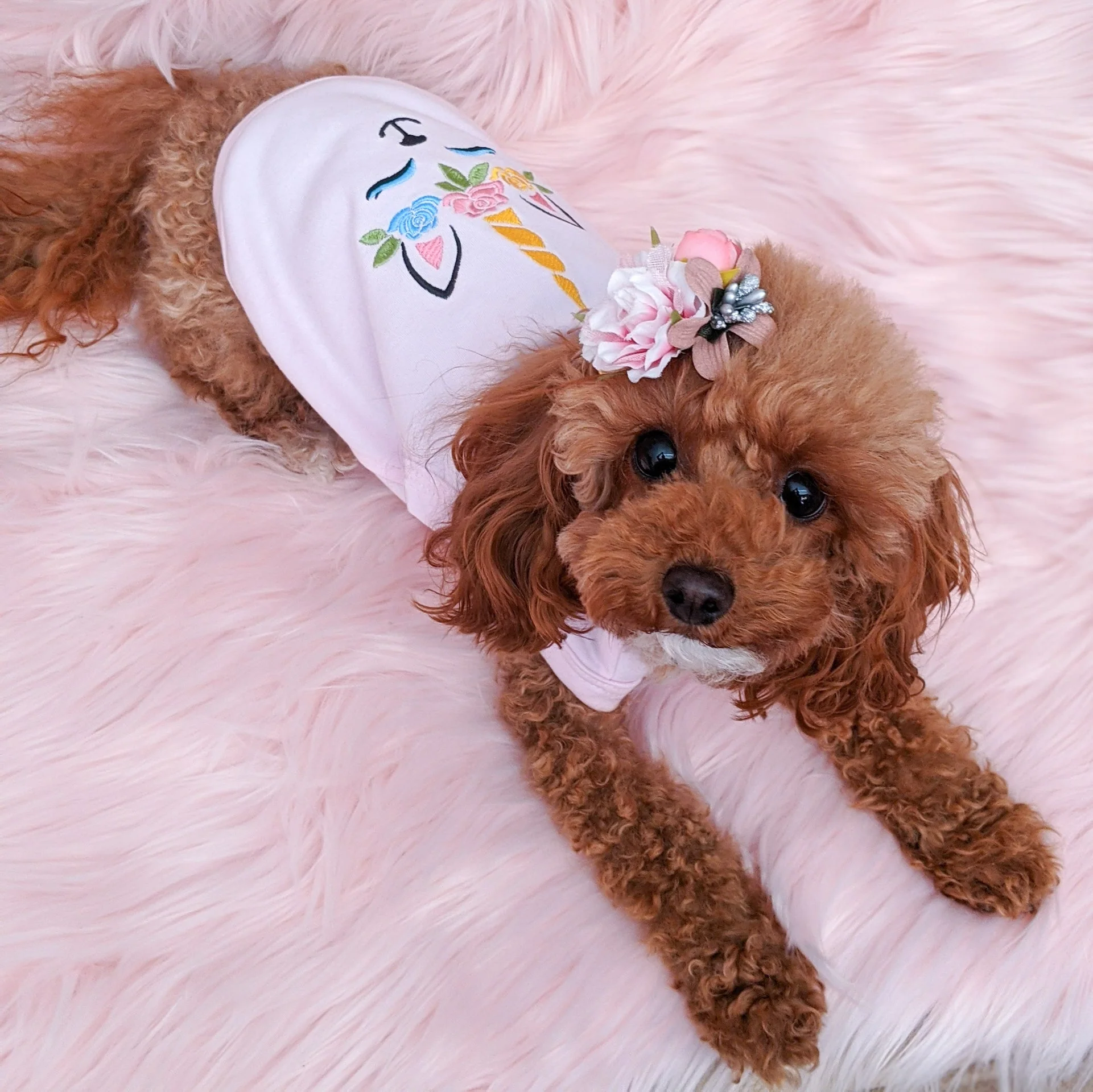 Parisian Pet Unicorn Embroidered Dog T-Shirt-Pink - Image 3
