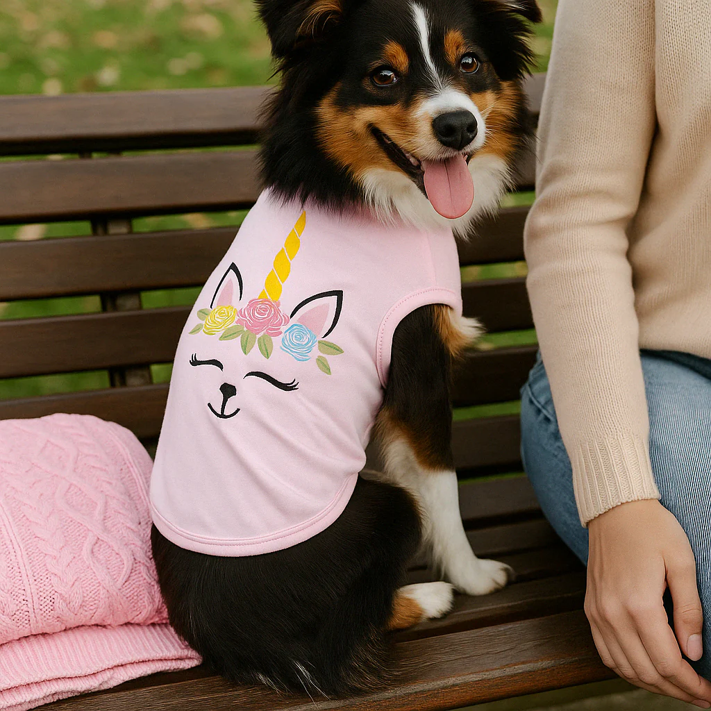 Parisian Pet Unicorn Embroidered Dog T-Shirt-Pink - Image 4