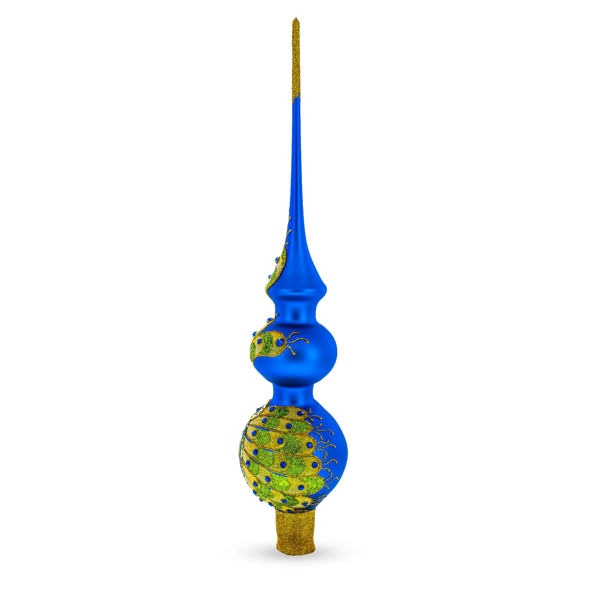 Peacock Double Ball Glass Christmas Tree Topper 16 Inches - Image 2
