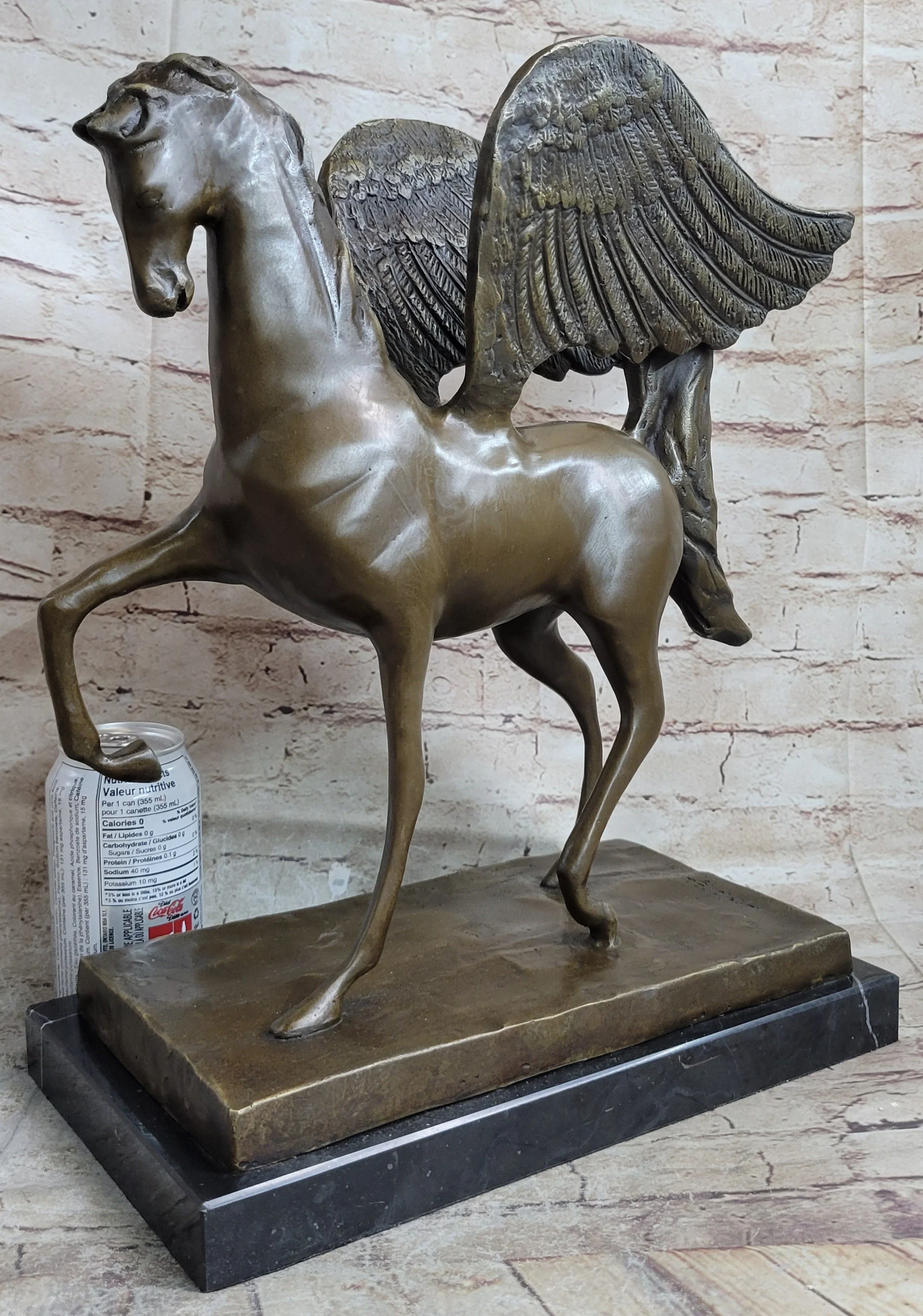 Pegasus Winged Horse Bronze Statue Sculpture Figure on Marble Base 16" x 16" - Image 2