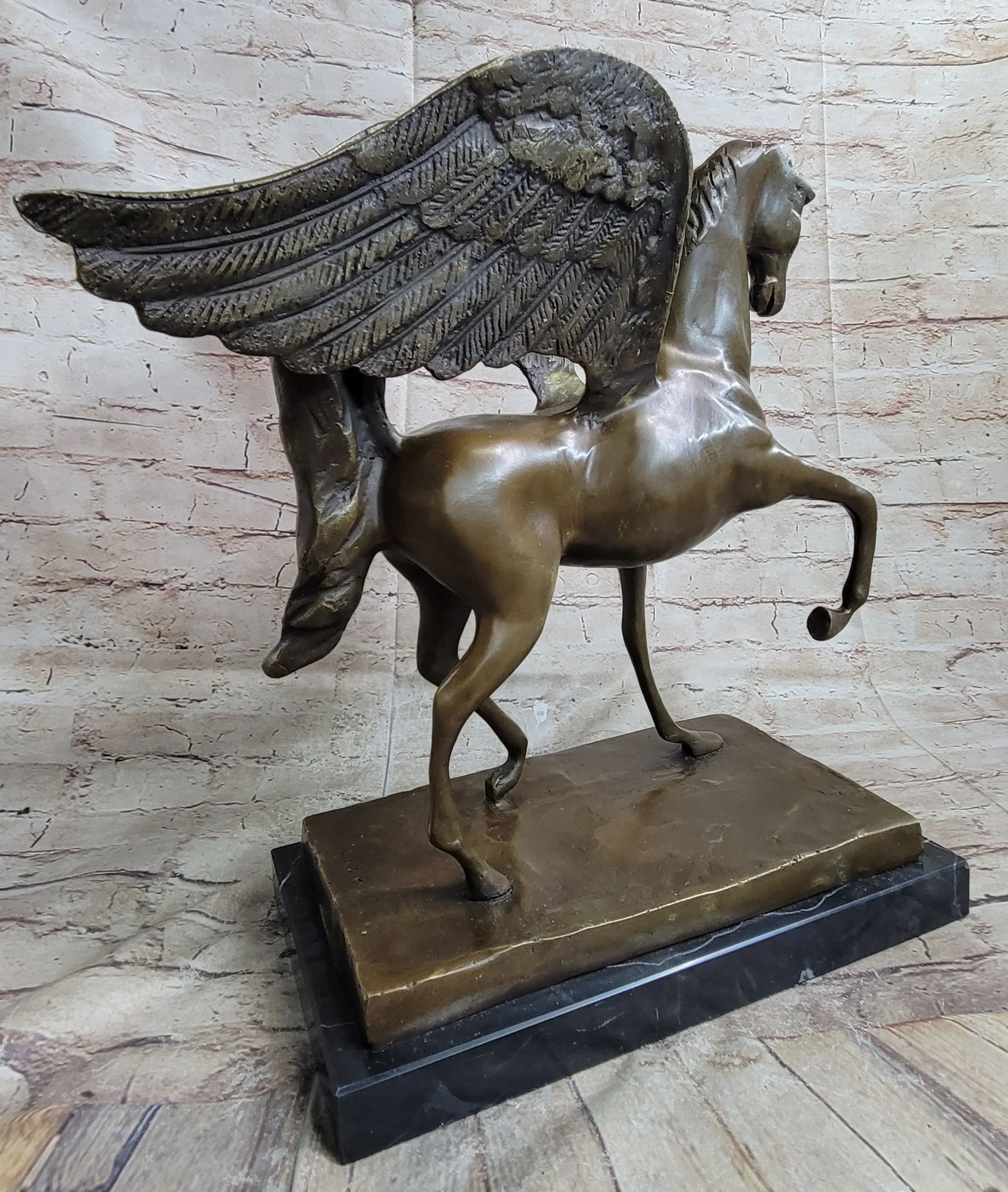 Pegasus Winged Horse Bronze Statue Sculpture Figure on Marble Base 16" x 16" - Image 4