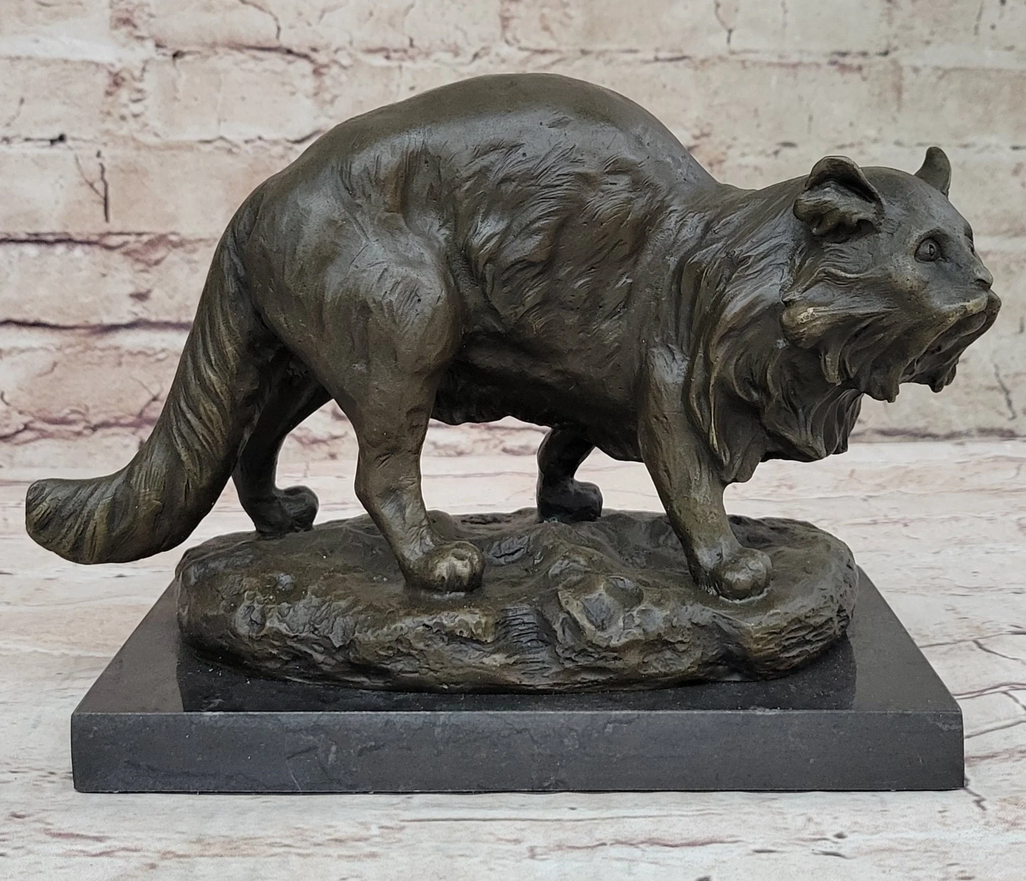Persian Cat by Charles Emile Jonchery Bronze Sculpture Figurine Collectible 7" x 9.5" - Image 3