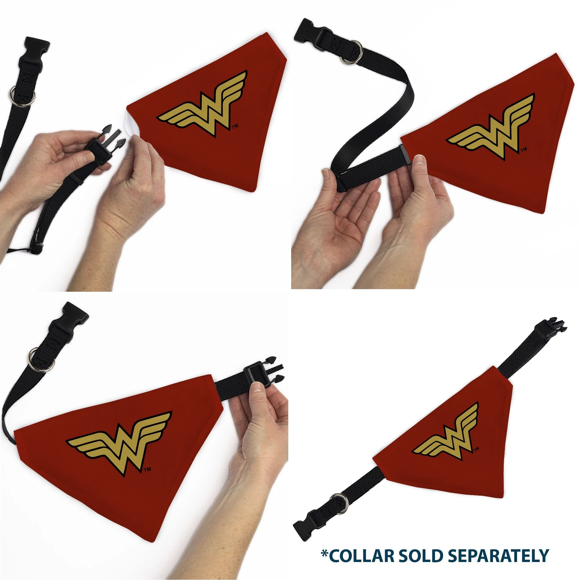 Pet Bandana - Wonder Woman WW Logo Red/Black/Yellow - Image 6