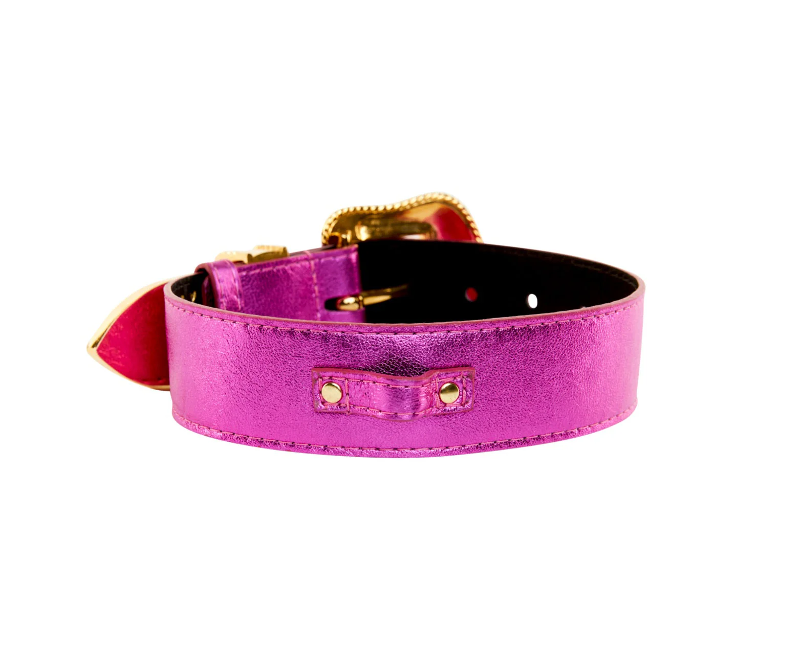 Pink Foil Italian Leather/Swarovski Crystal Collar - Image 2