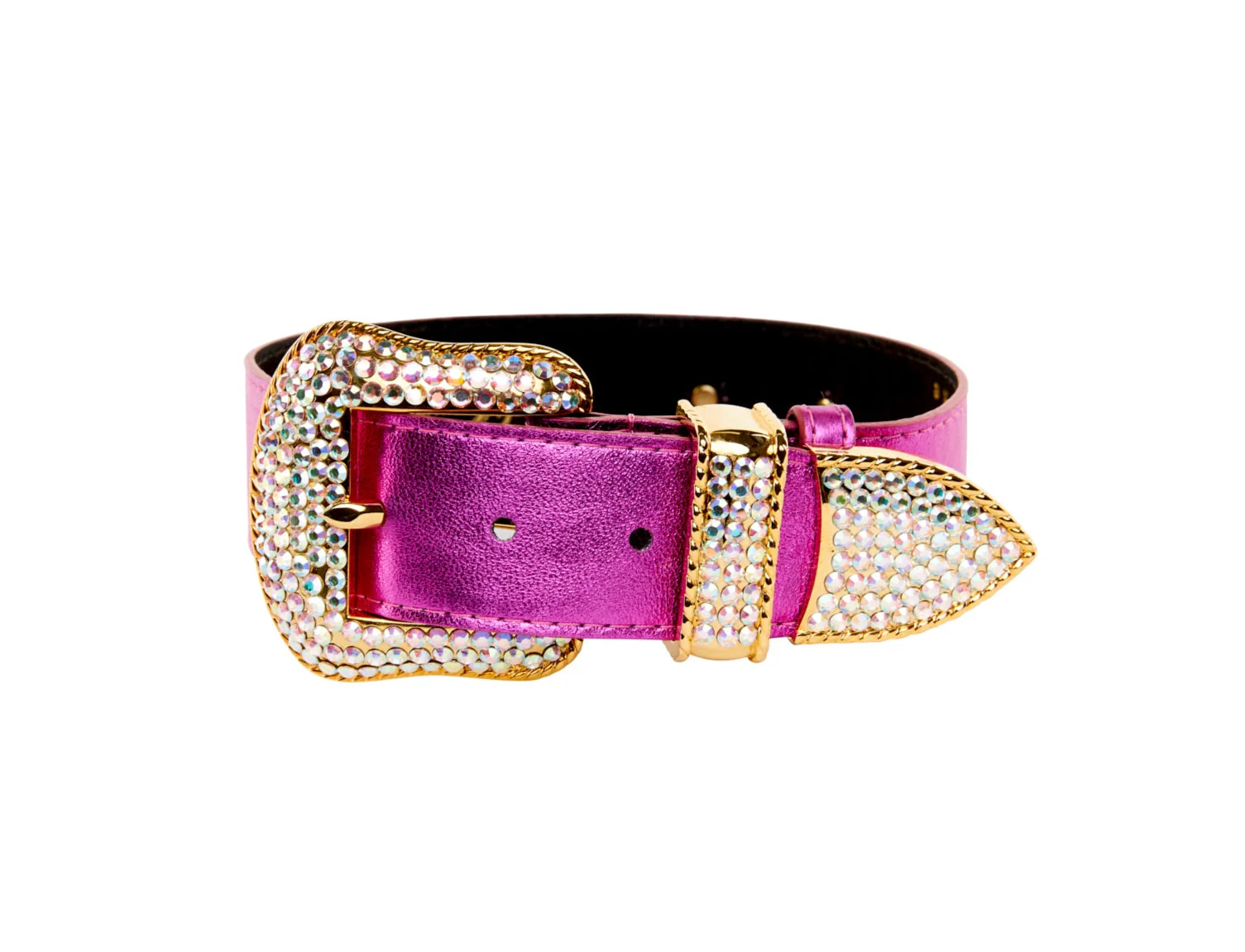 Pink Foil Italian Leather/Swarovski Crystal Collar - Image 3
