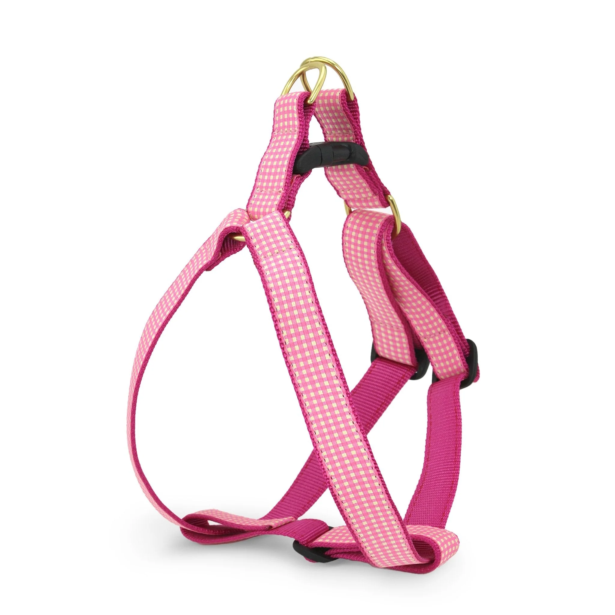 Up Country Pink Gingham Dog Cast Brass Dog Harness