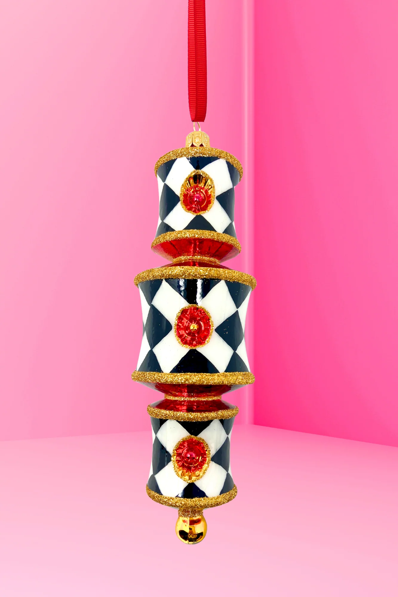 Pink Harlequin Dazzler Glass Ornament