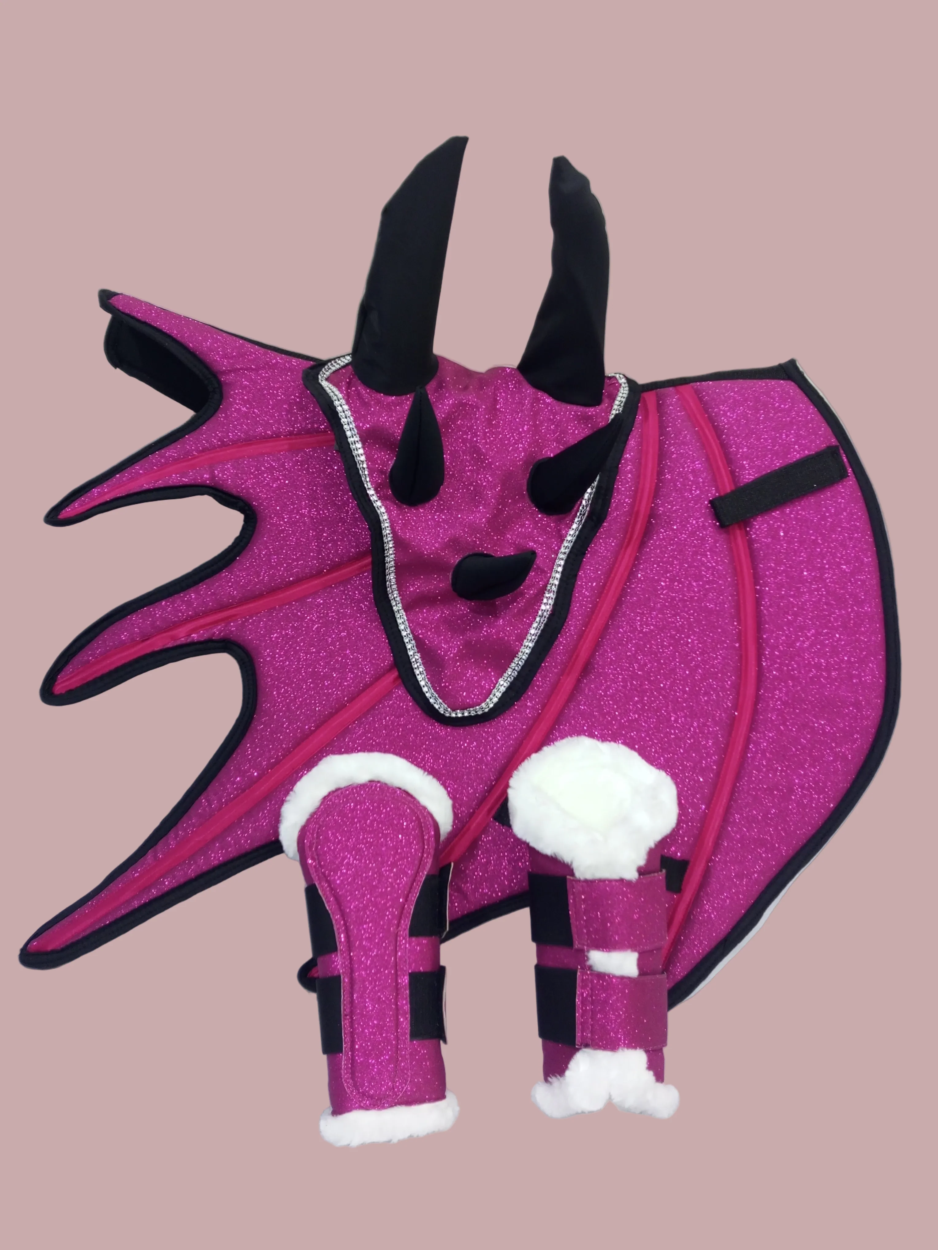 Pink Horse Dragon Saddle Pad, Ear Bonnet & Horse Boot Set - Image 3