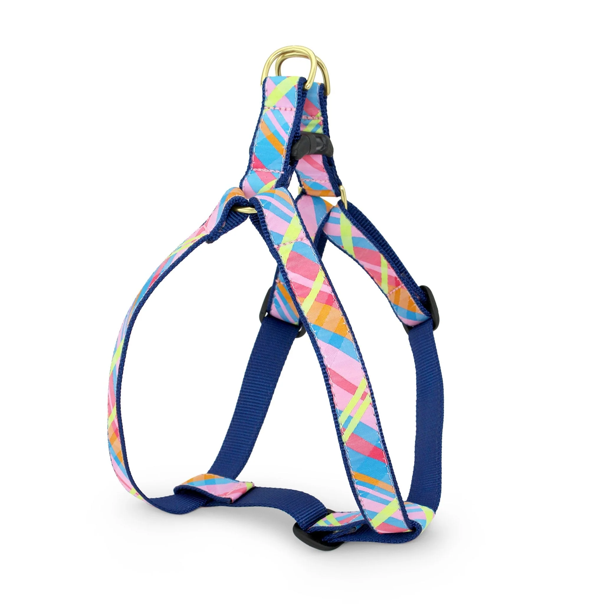 Up Country Pink Madras Dog Cast Brass Dog Harness