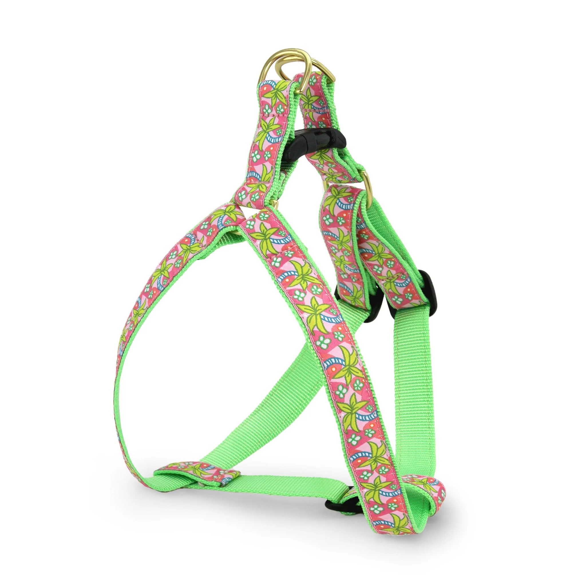 Up Country Pink Palms Dog Cast Brass Dog Harness
