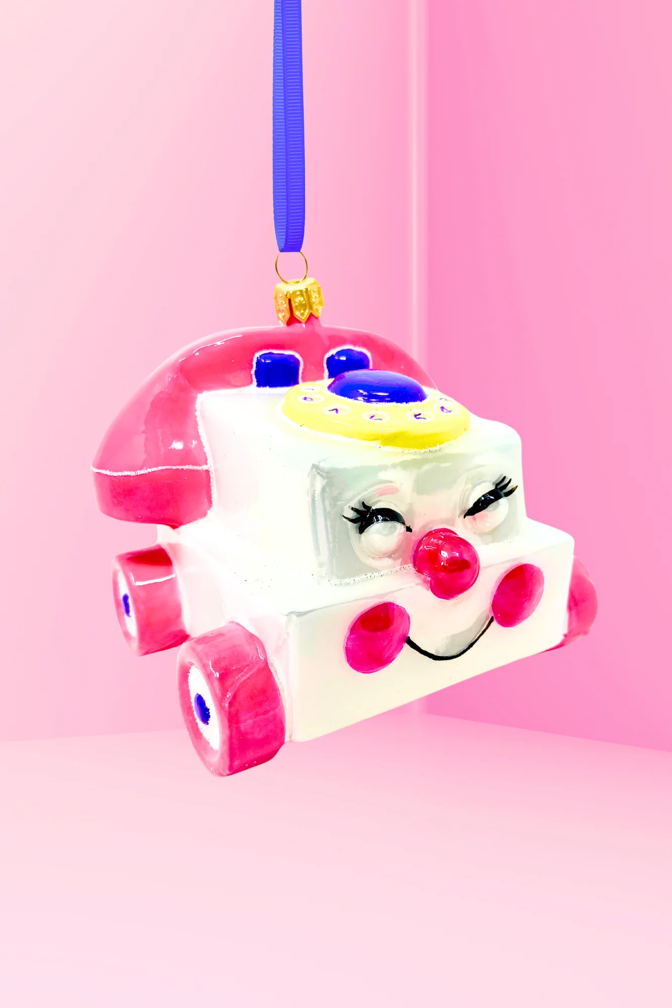 Pink Retro Telephone Glass Christmas Ornament
