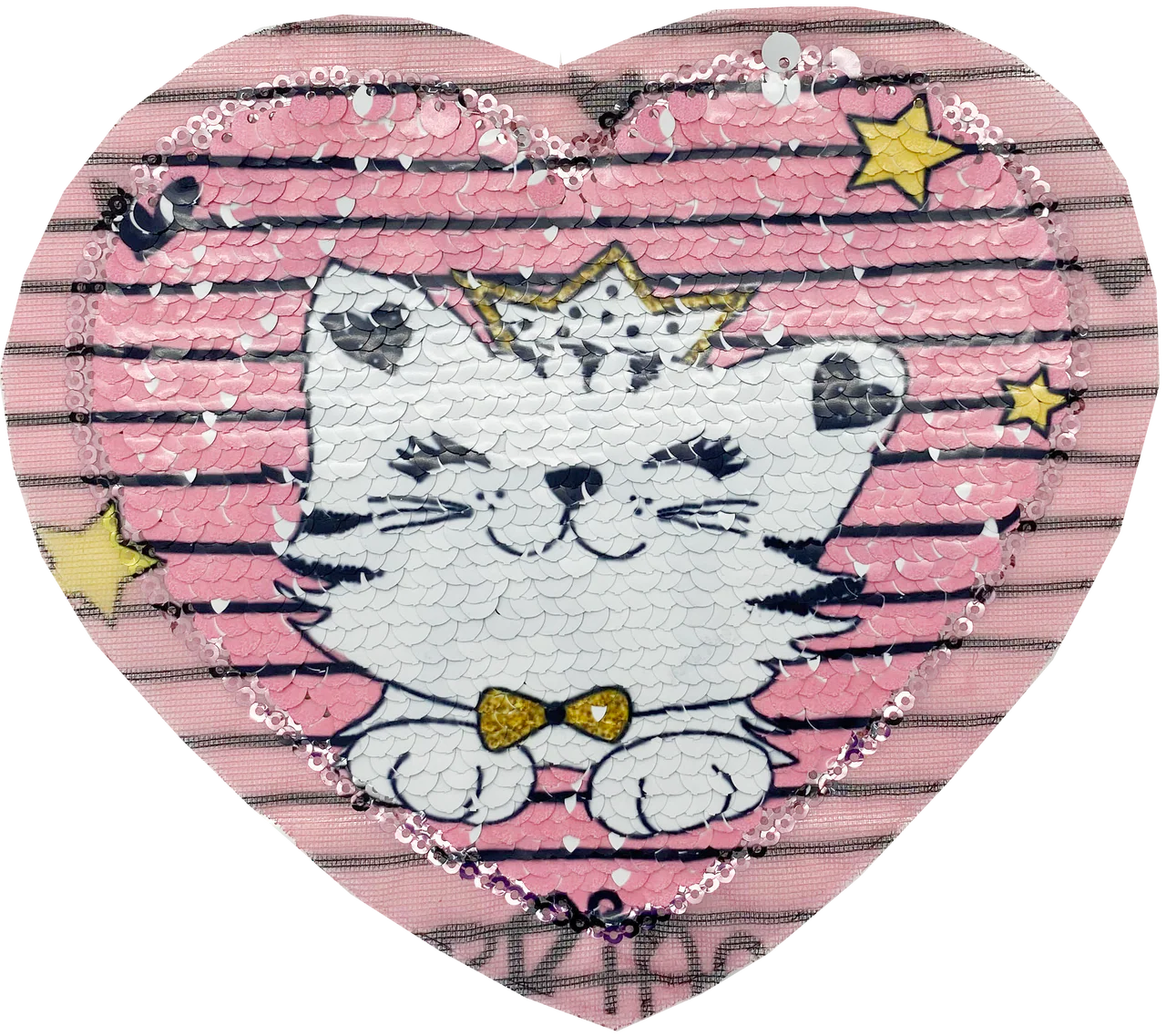 Pink Sequin Cat with Stars Heart - Patch