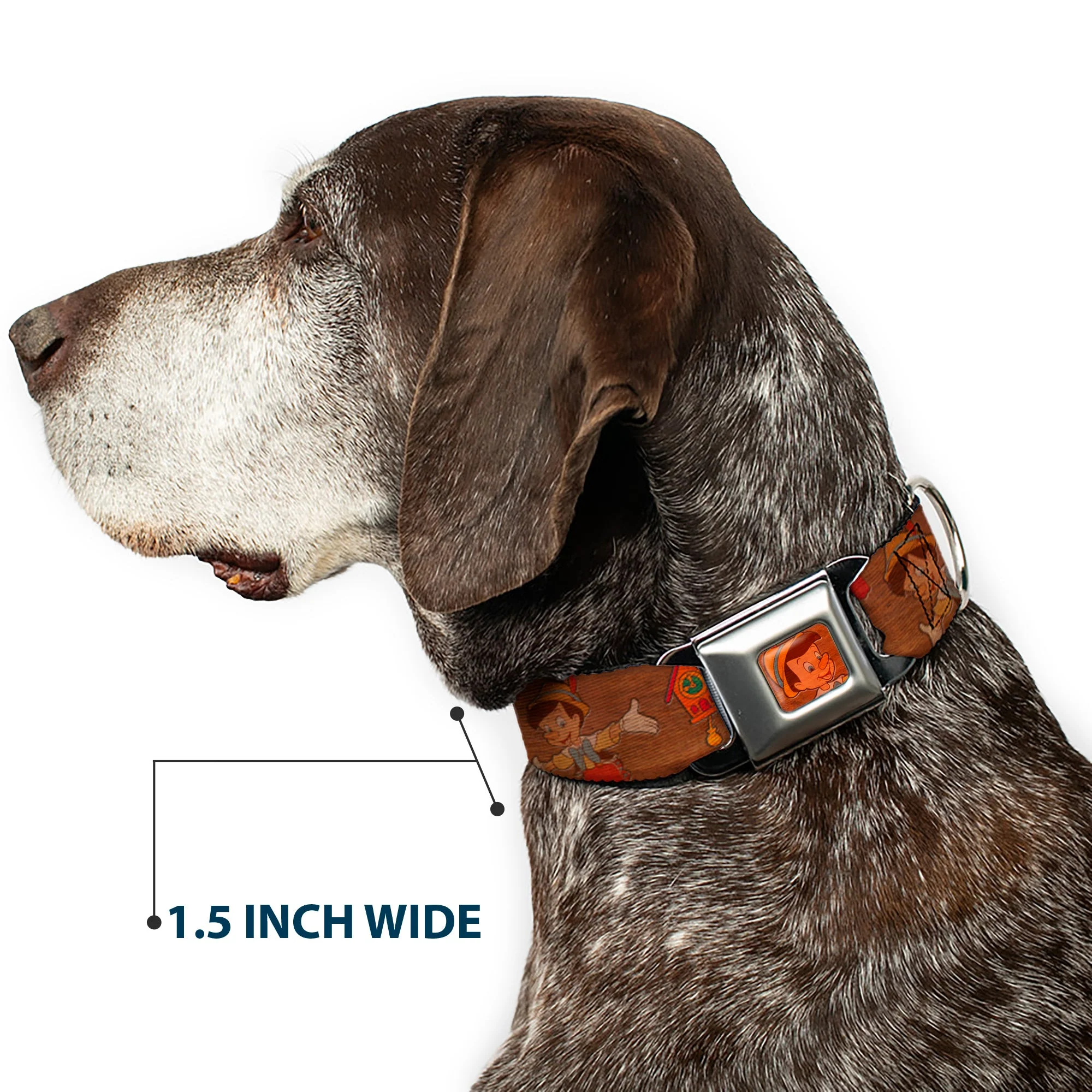 Pinocchio CLOSE-UP Full Color Wood Grain Seatbelt Buckle Collar - Pinocchio Poses Black/White/Multi Color - Image 7