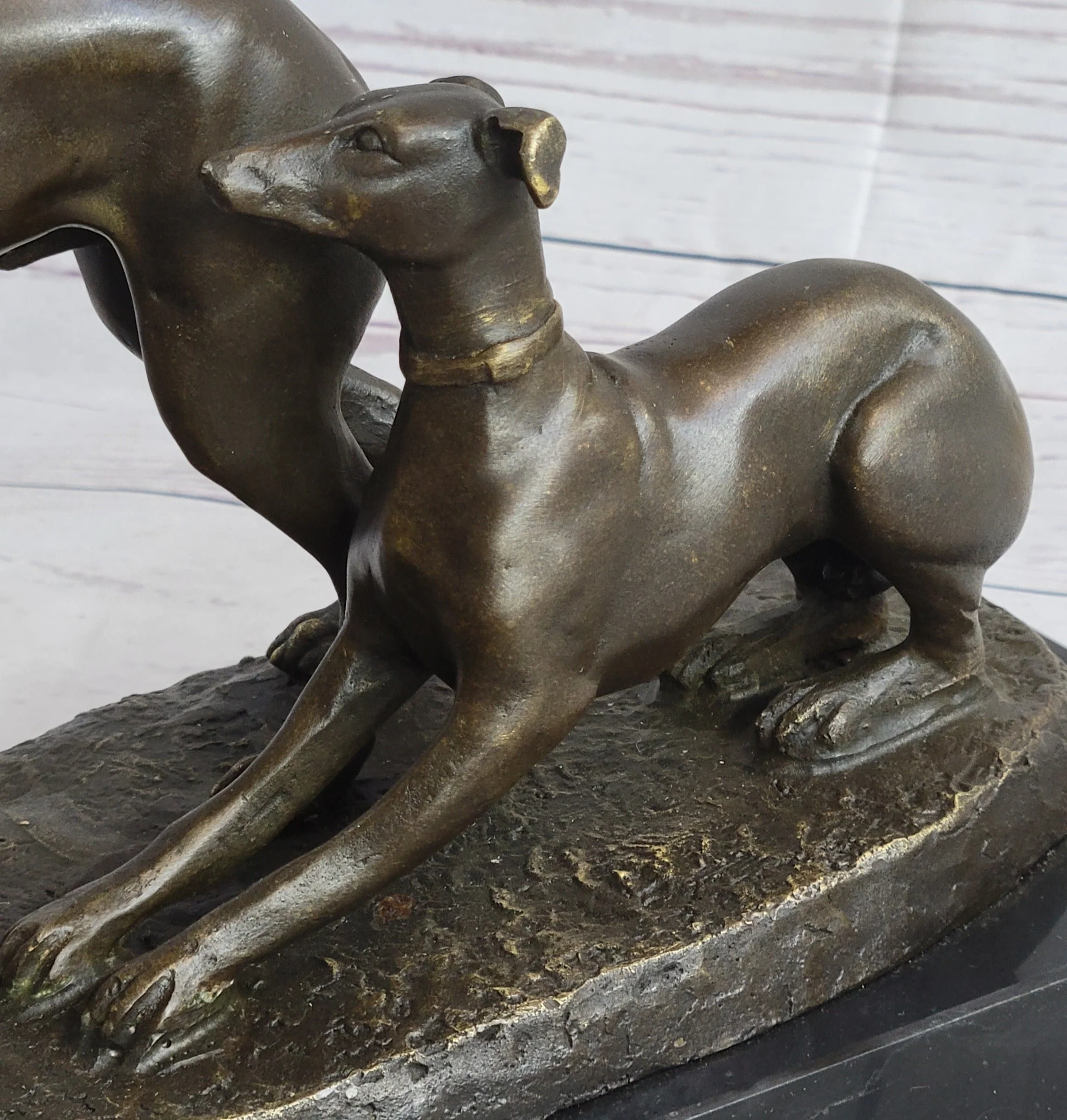 Pj Mene Two Greyhounds Dogs Playing'Argente And Dore Bronze Statue Sculpture - Image 6