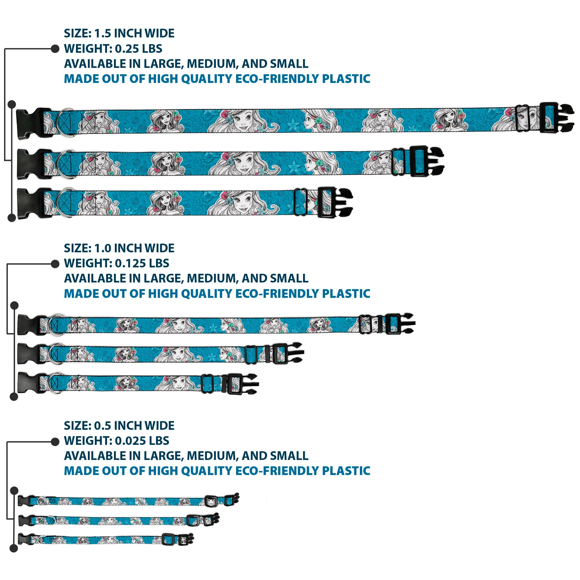Plastic Clip Collar - Ariel Poses/Shells Sketch Blue/White - Image 3